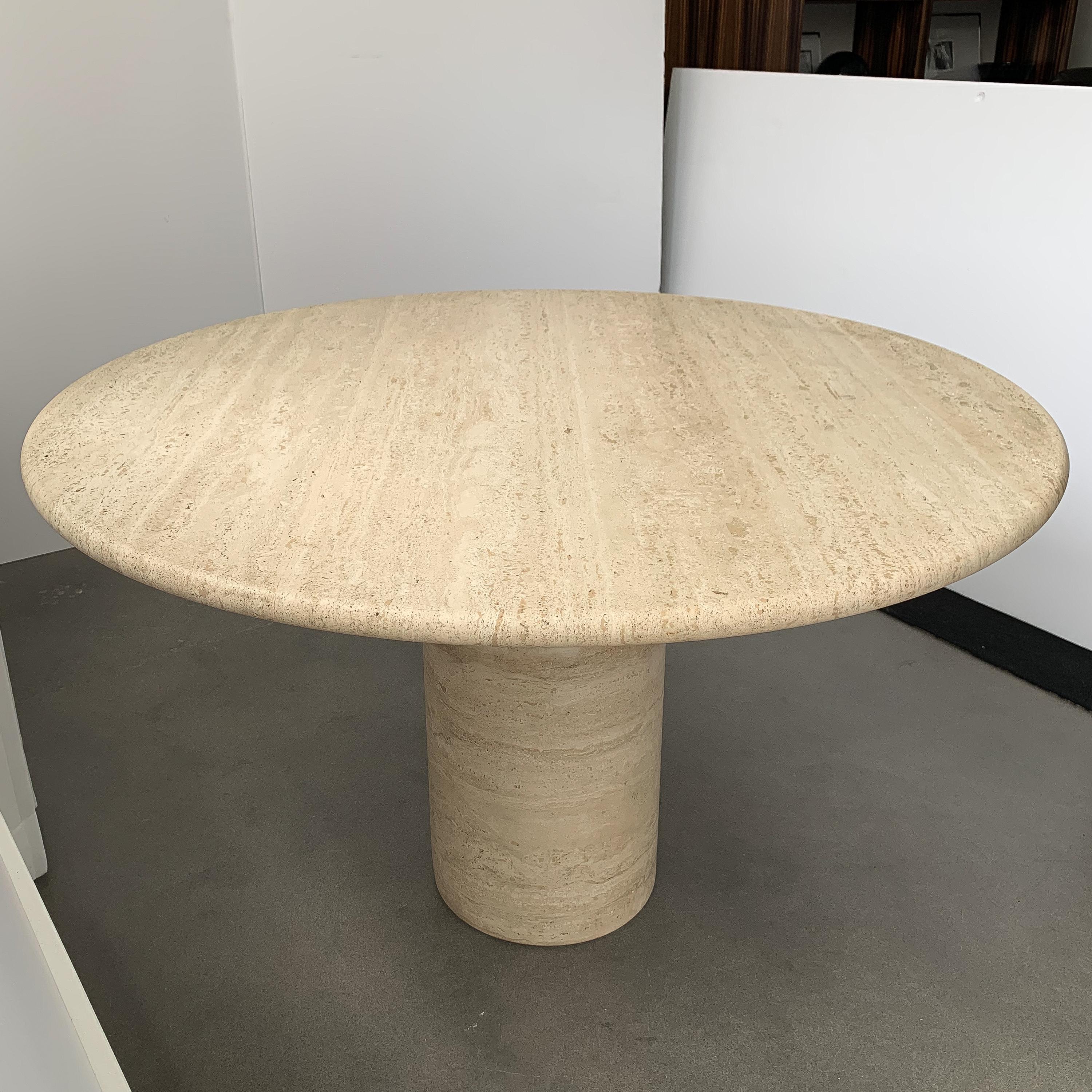 Italian Round Travertine Pedestal Dining Table 6