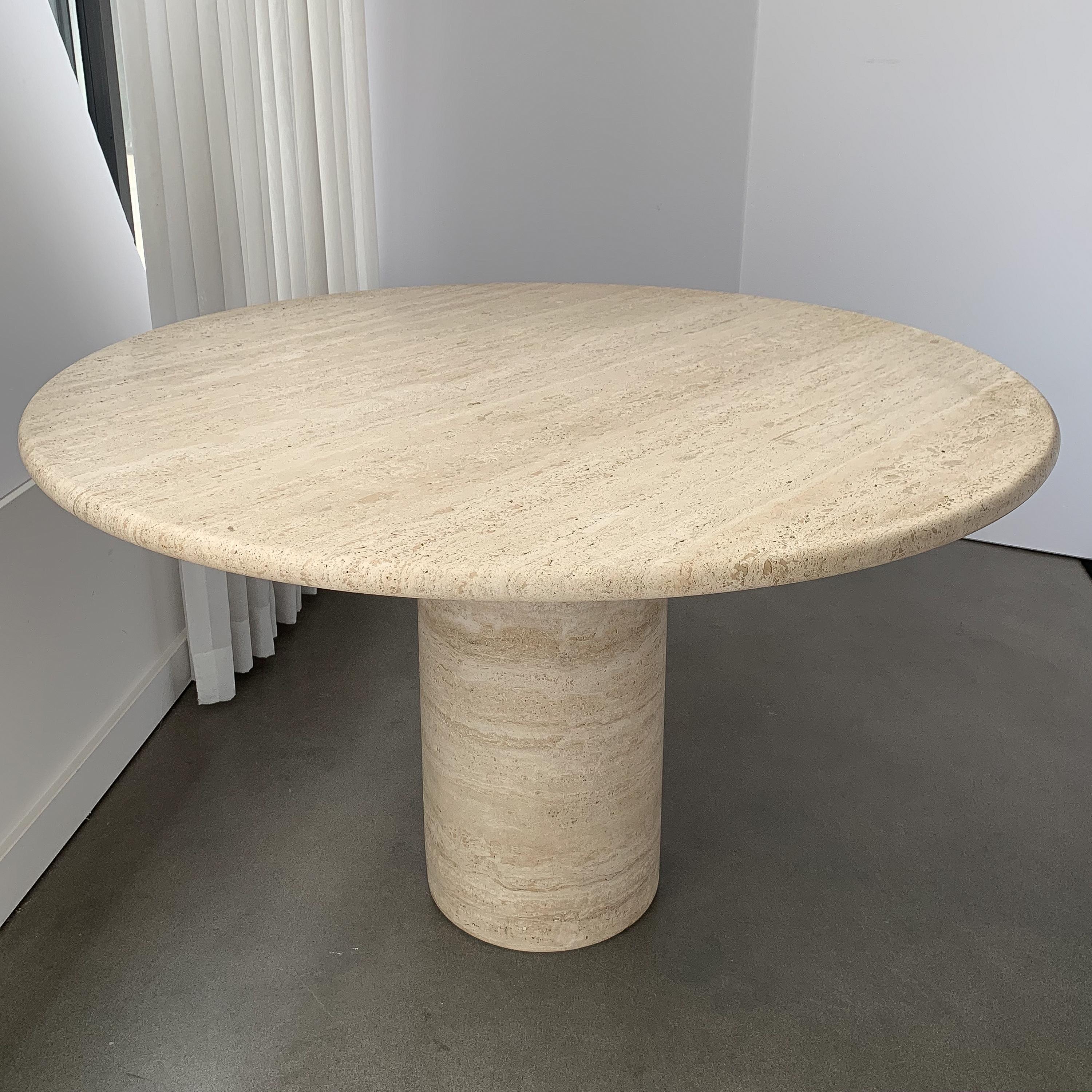 Italian Round Travertine Pedestal Dining Table 1