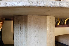Italian Round Travertine Table with Octagonal Column Base, circa 1970