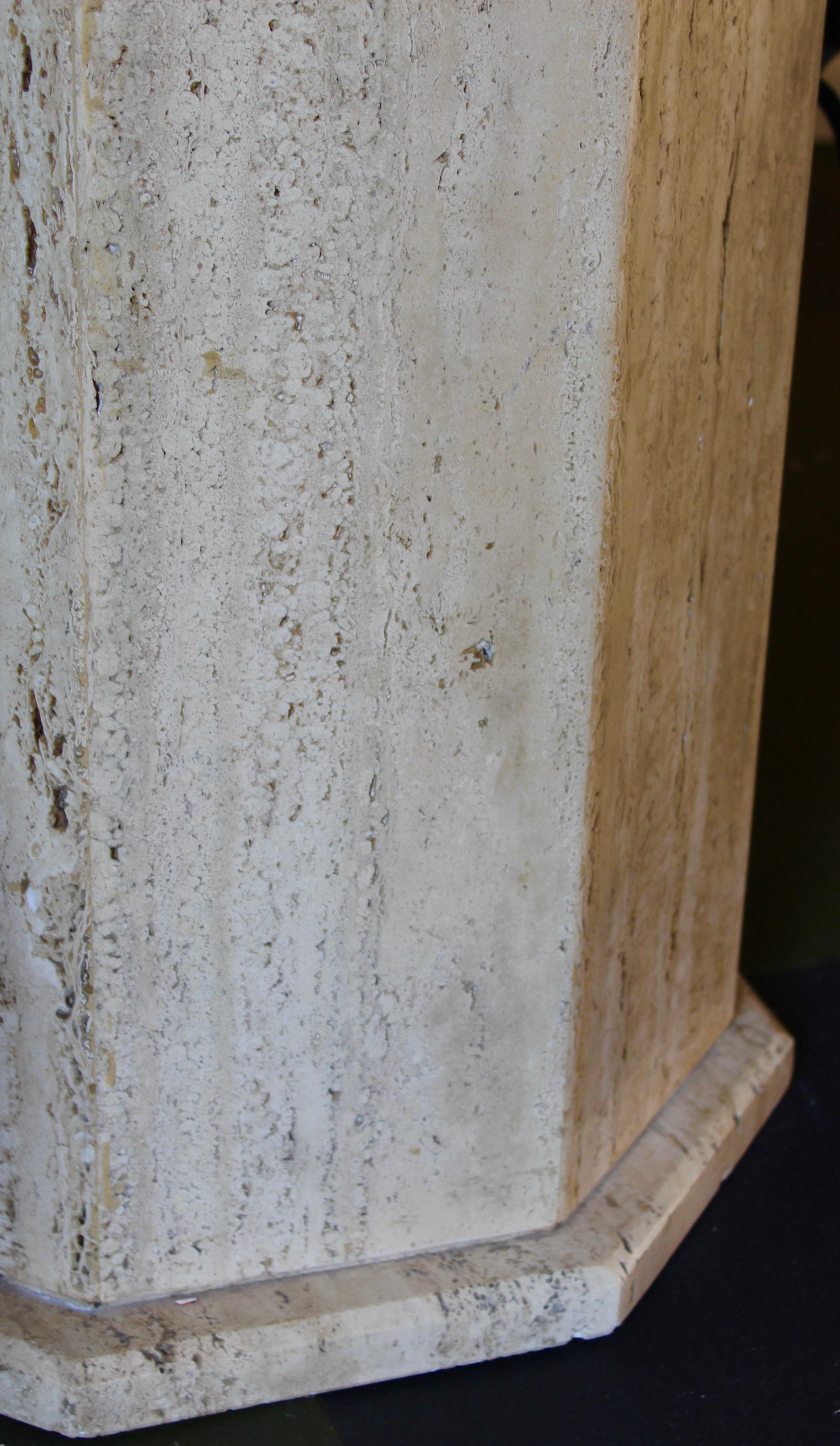 Italian Round Travertine Table with Octagonal Column Base, circa 1970 2