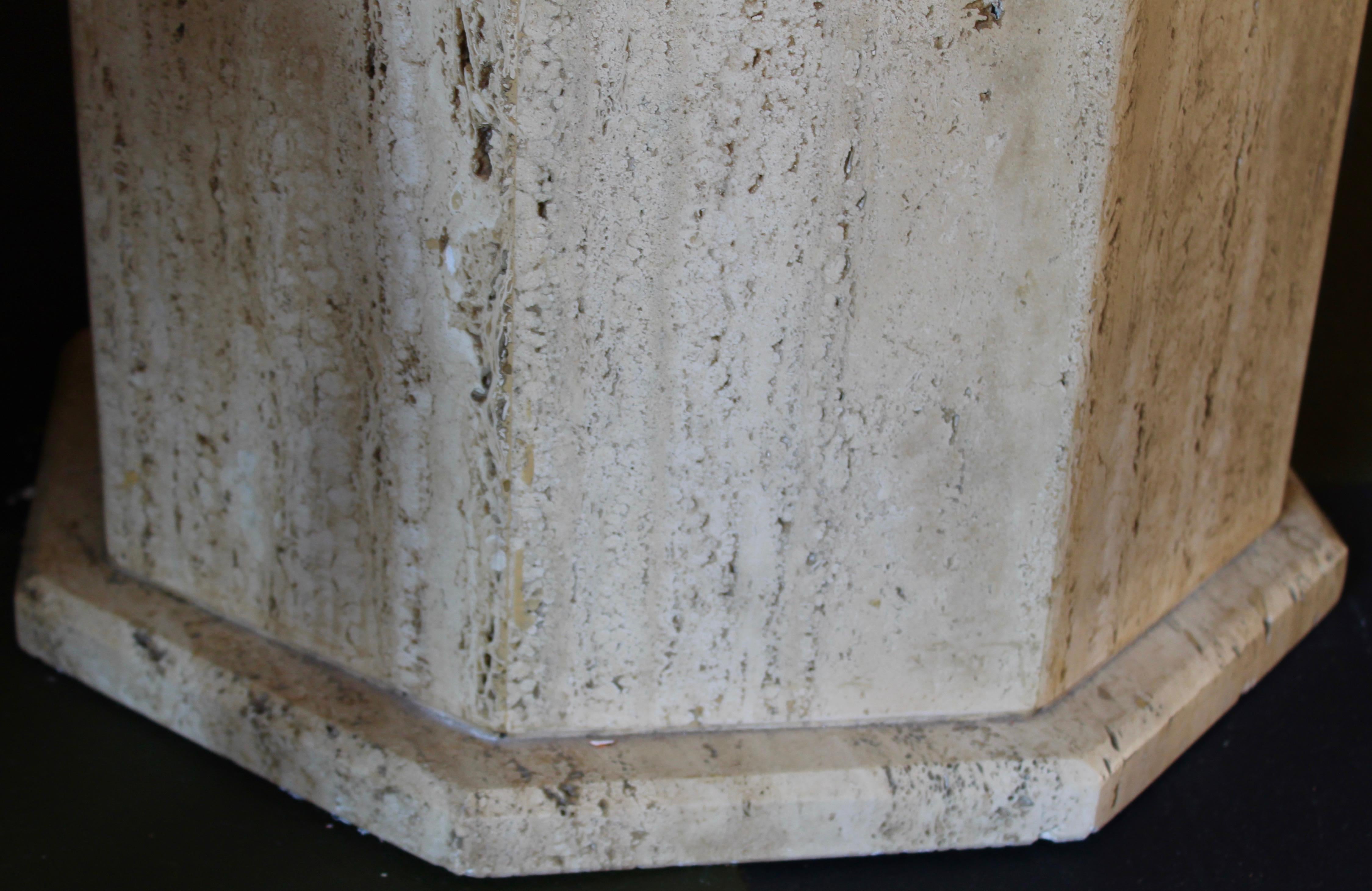 Italian Round Travertine Table with Octagonal Column Base, circa 1970 3