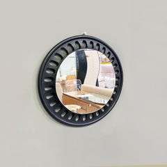 Italian modern black wood round wall mirror, 20th century