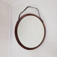 Italian Round Wall Mirror in Teak, 1960s