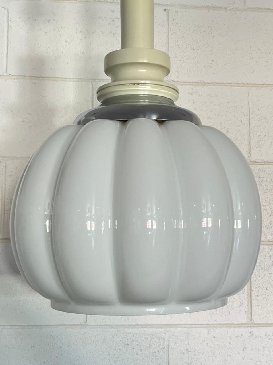 Italian Round White Glass Pendant Light  1960s In Good Condition For Sale In Byron Bay, NSW