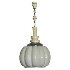 Vintage Italian Round White Glass Pendant Light  1960s