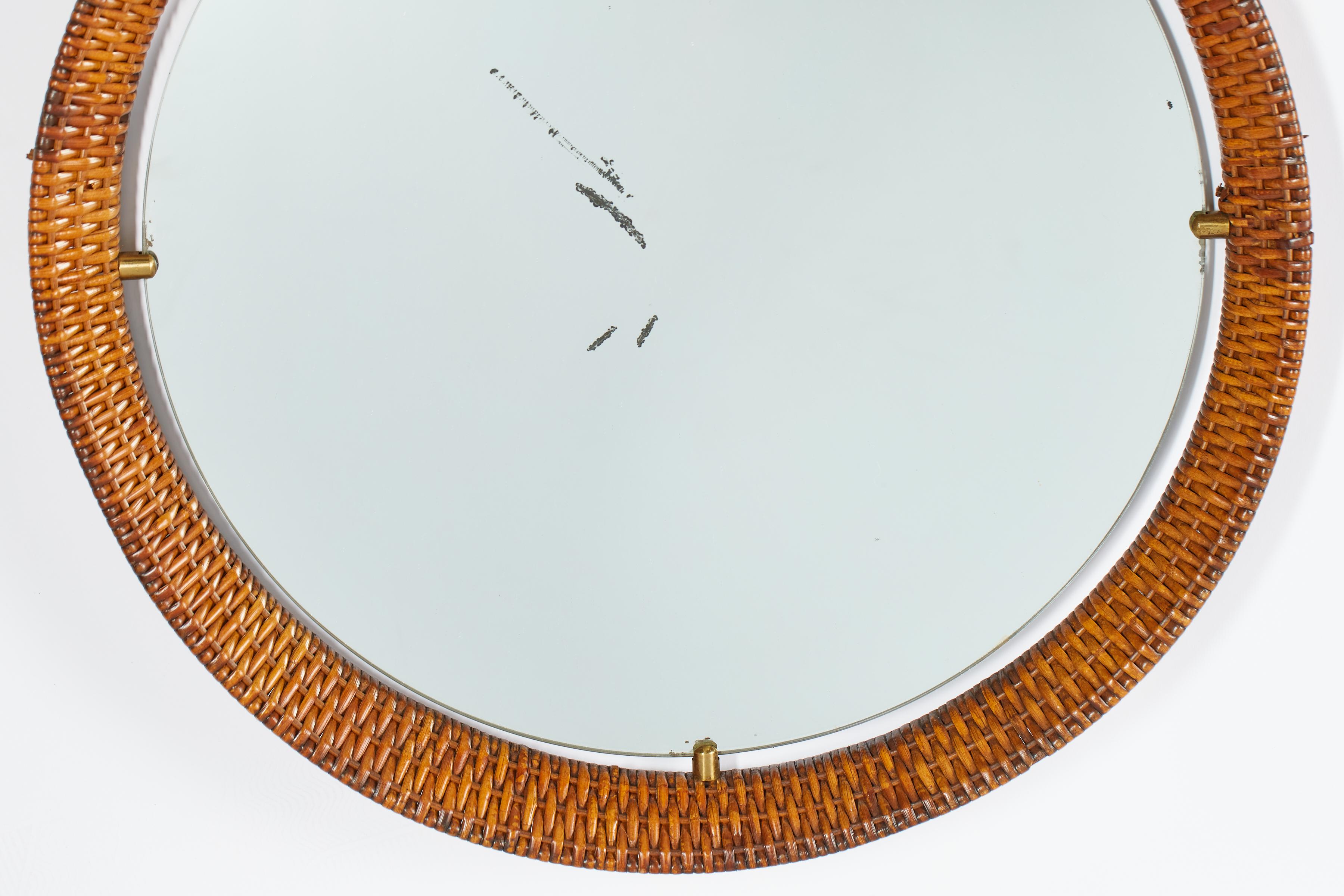 Italian Round Wicker Mirror For Sale 10
