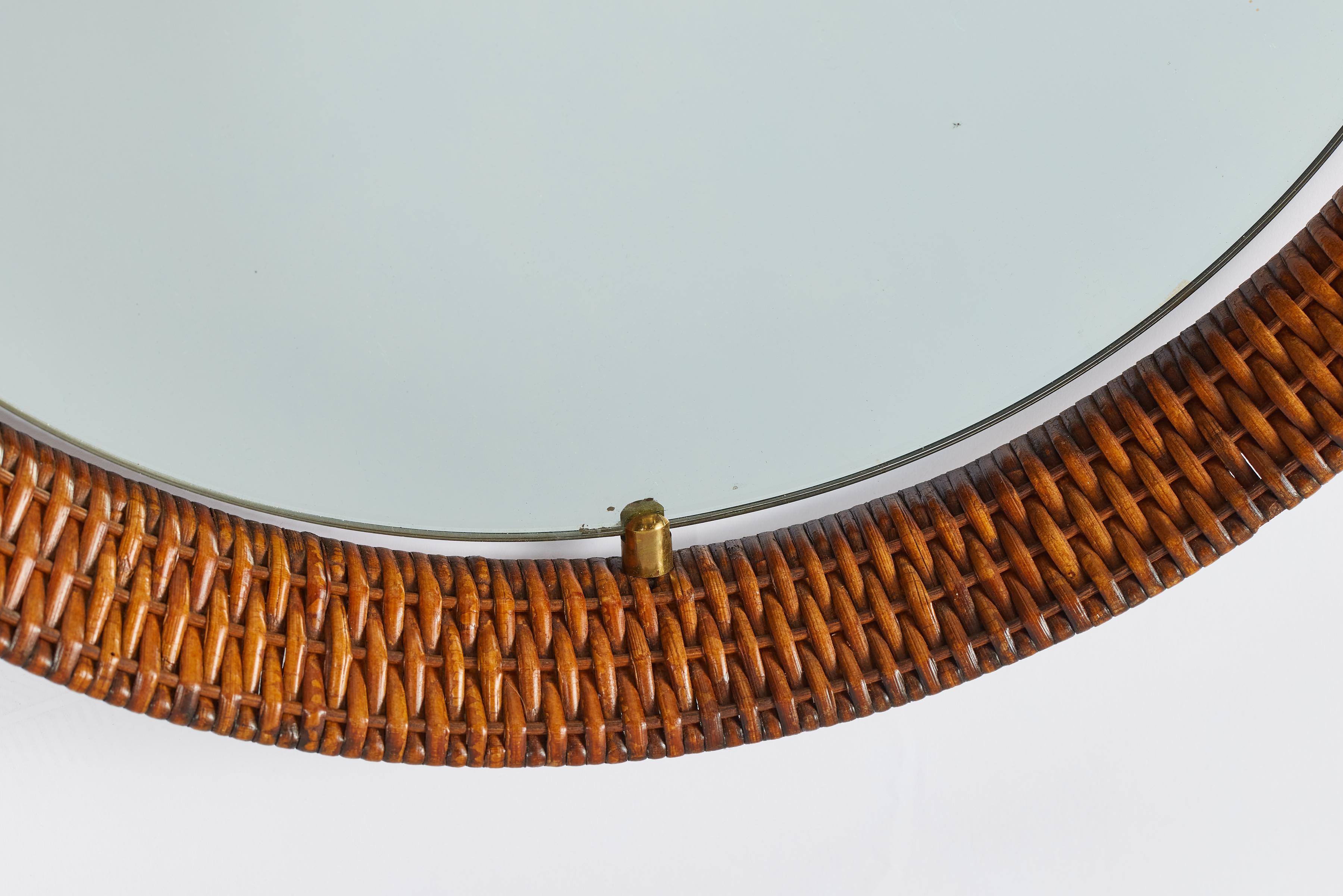 Italian Round Wicker Mirror For Sale 14