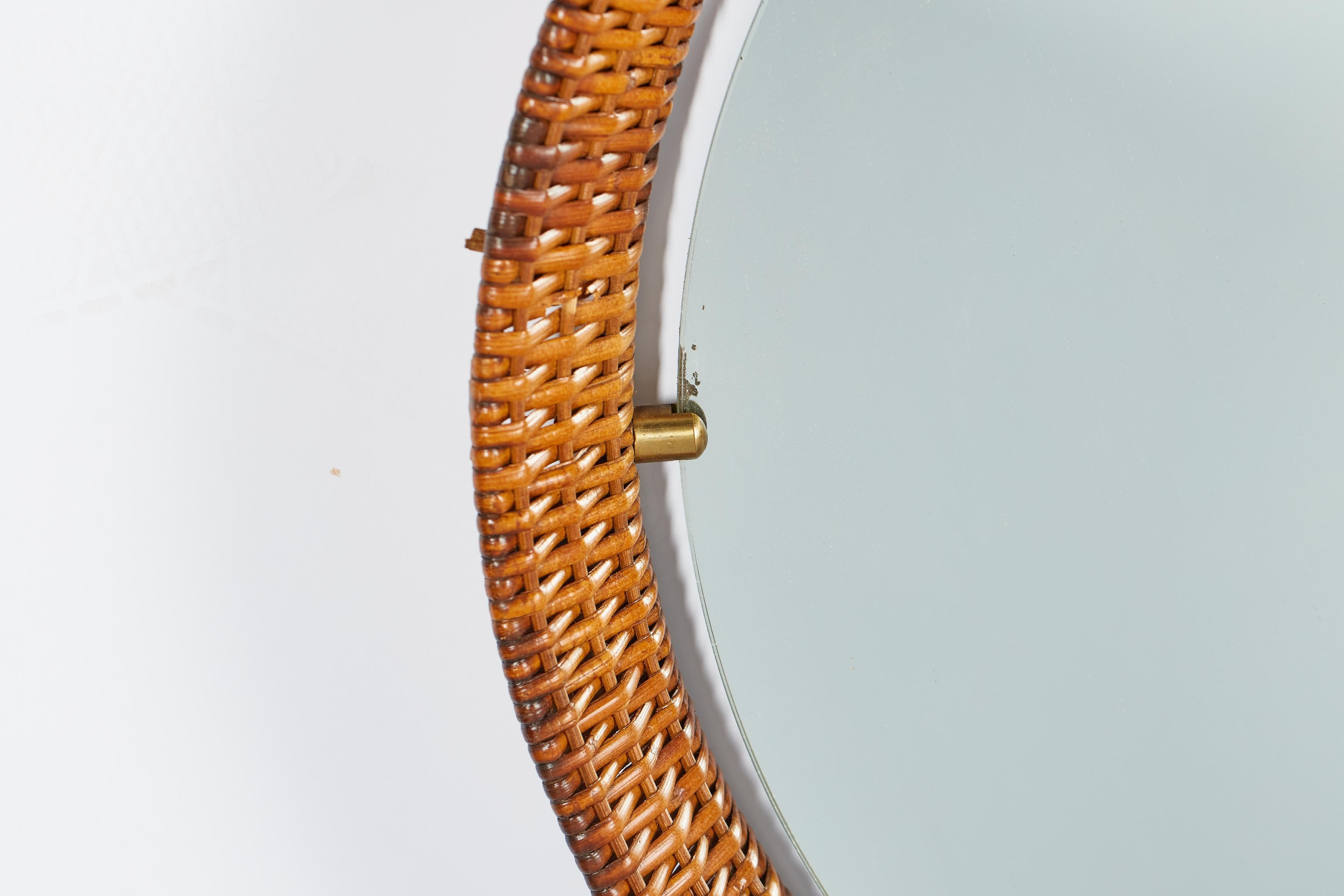 Italian Round Wicker Mirror For Sale 1