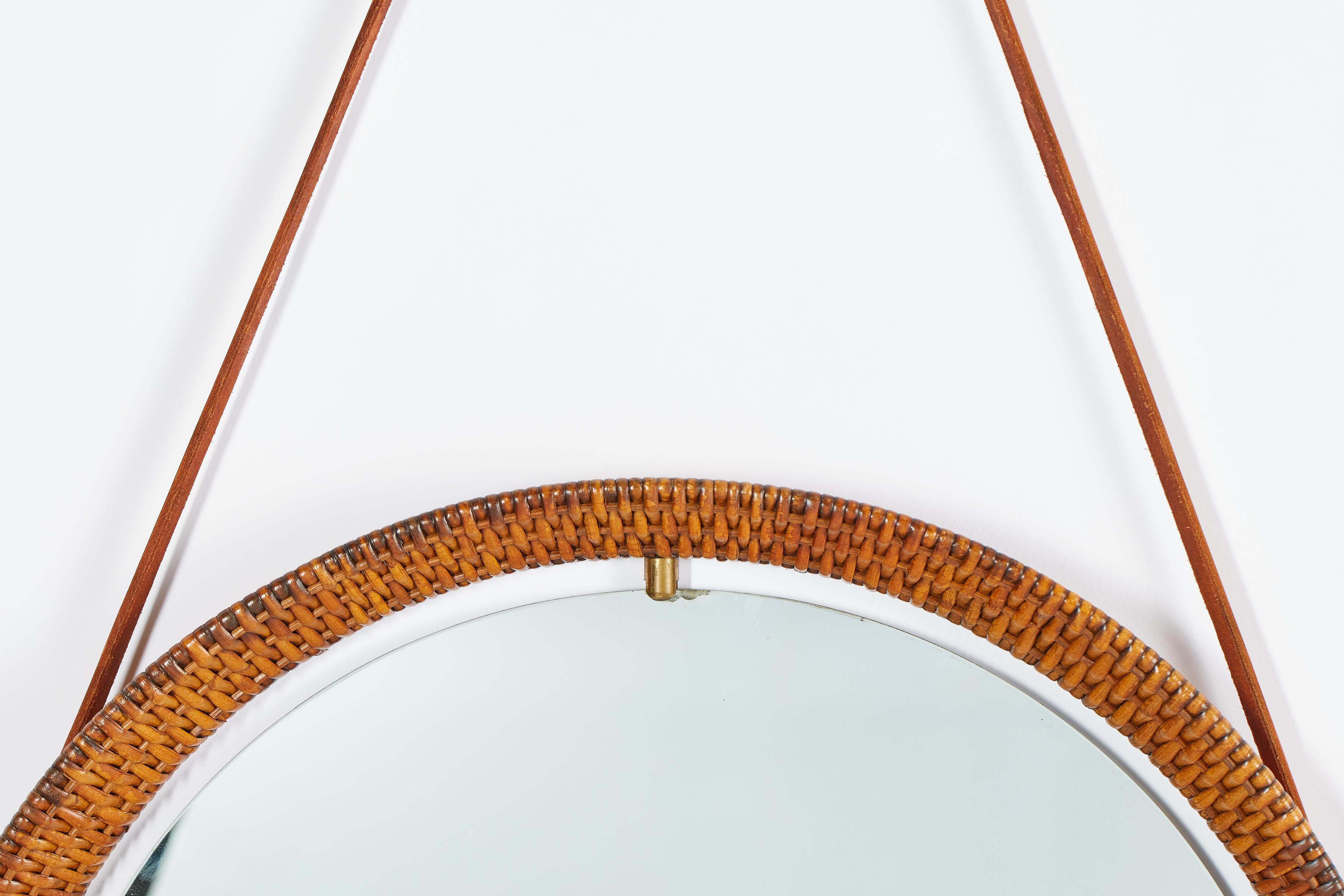 Italian Round Wicker Mirror For Sale 3