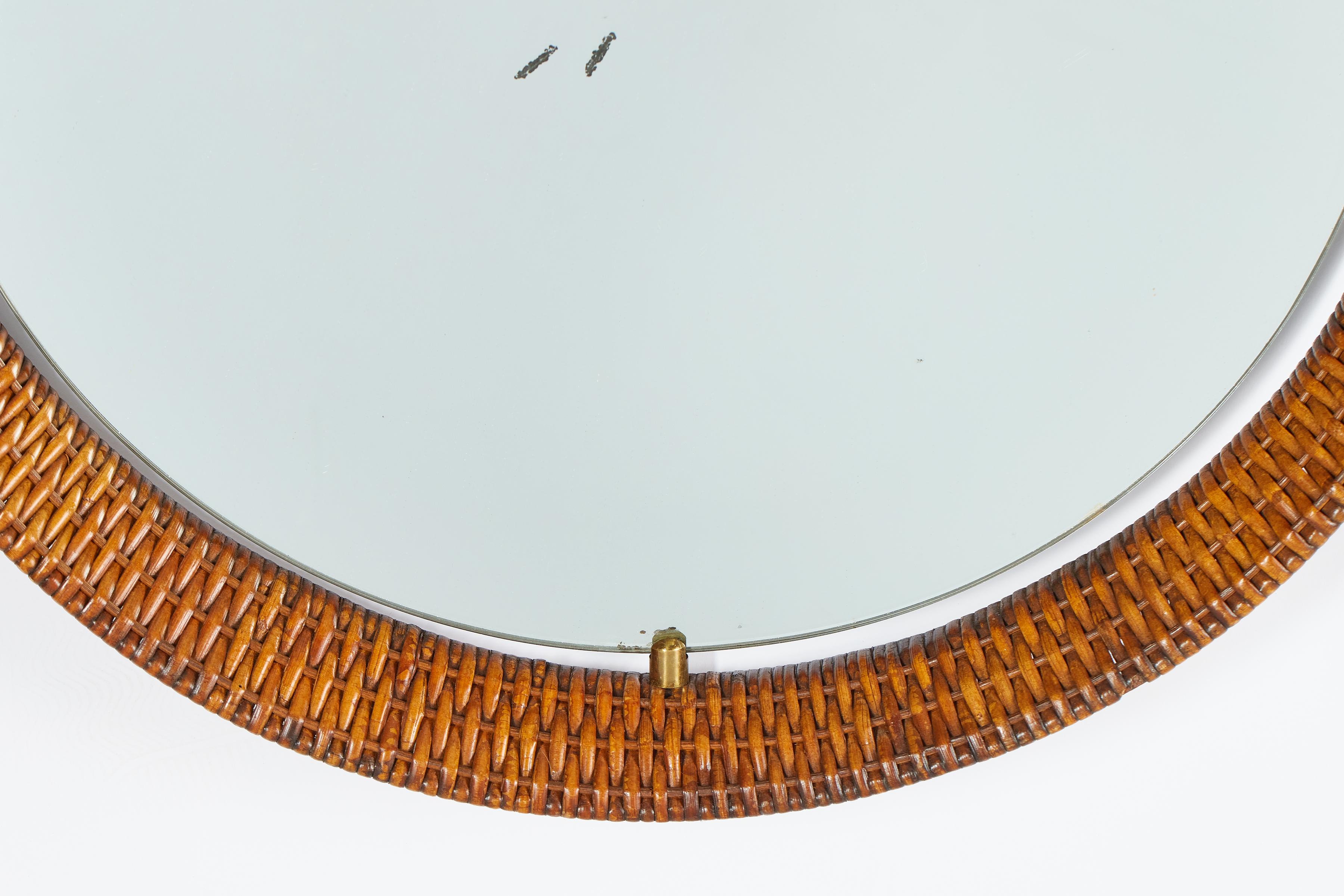 Italian Round Wicker Mirror For Sale 4