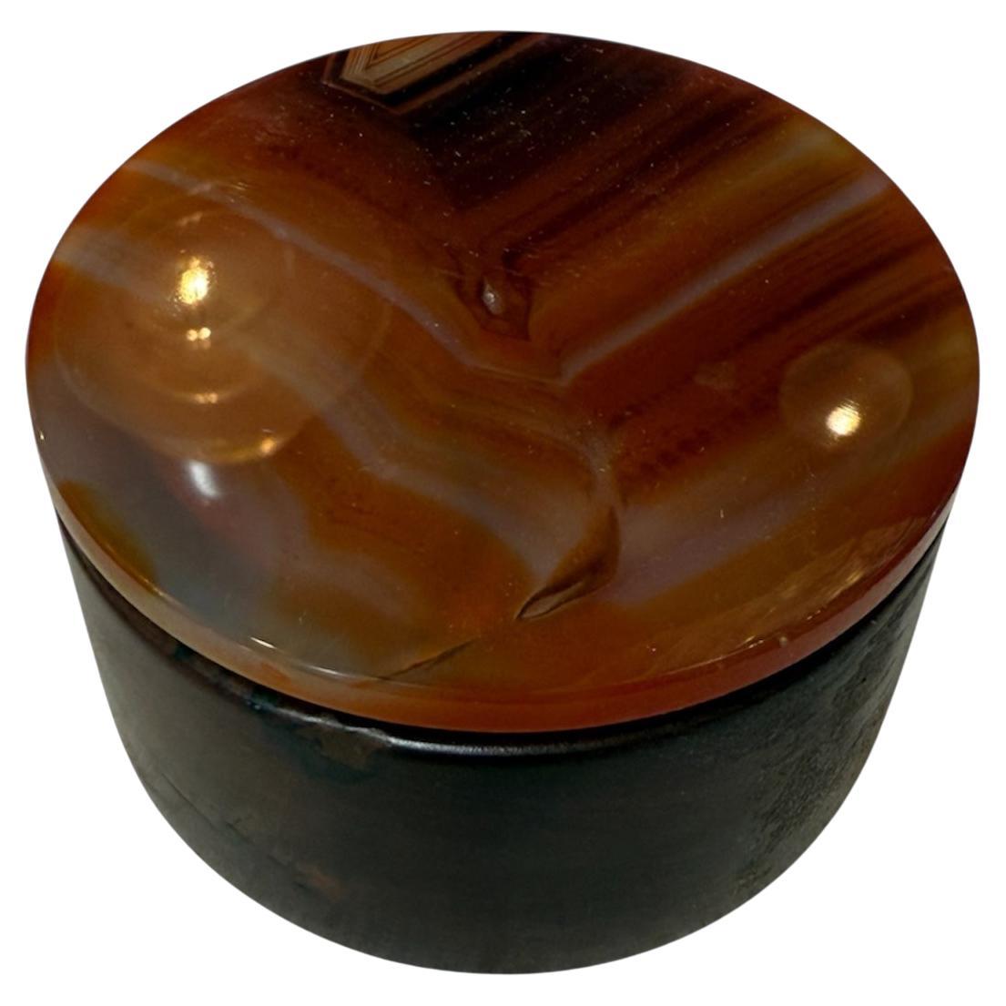Italian Round Wood and Tortoiseshell Box, 1970s For Sale