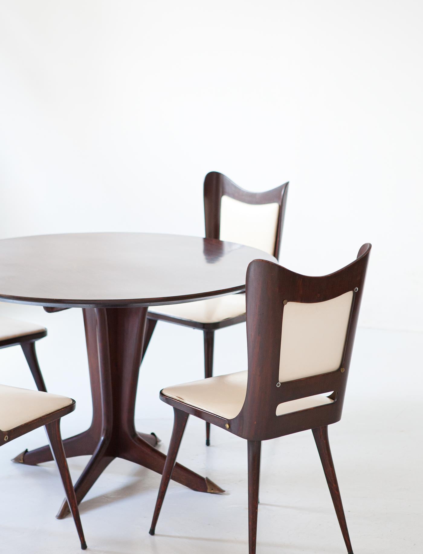 Italian Round Wooden Dining Table with 4 Chairs Set by Carlo Ratti 4