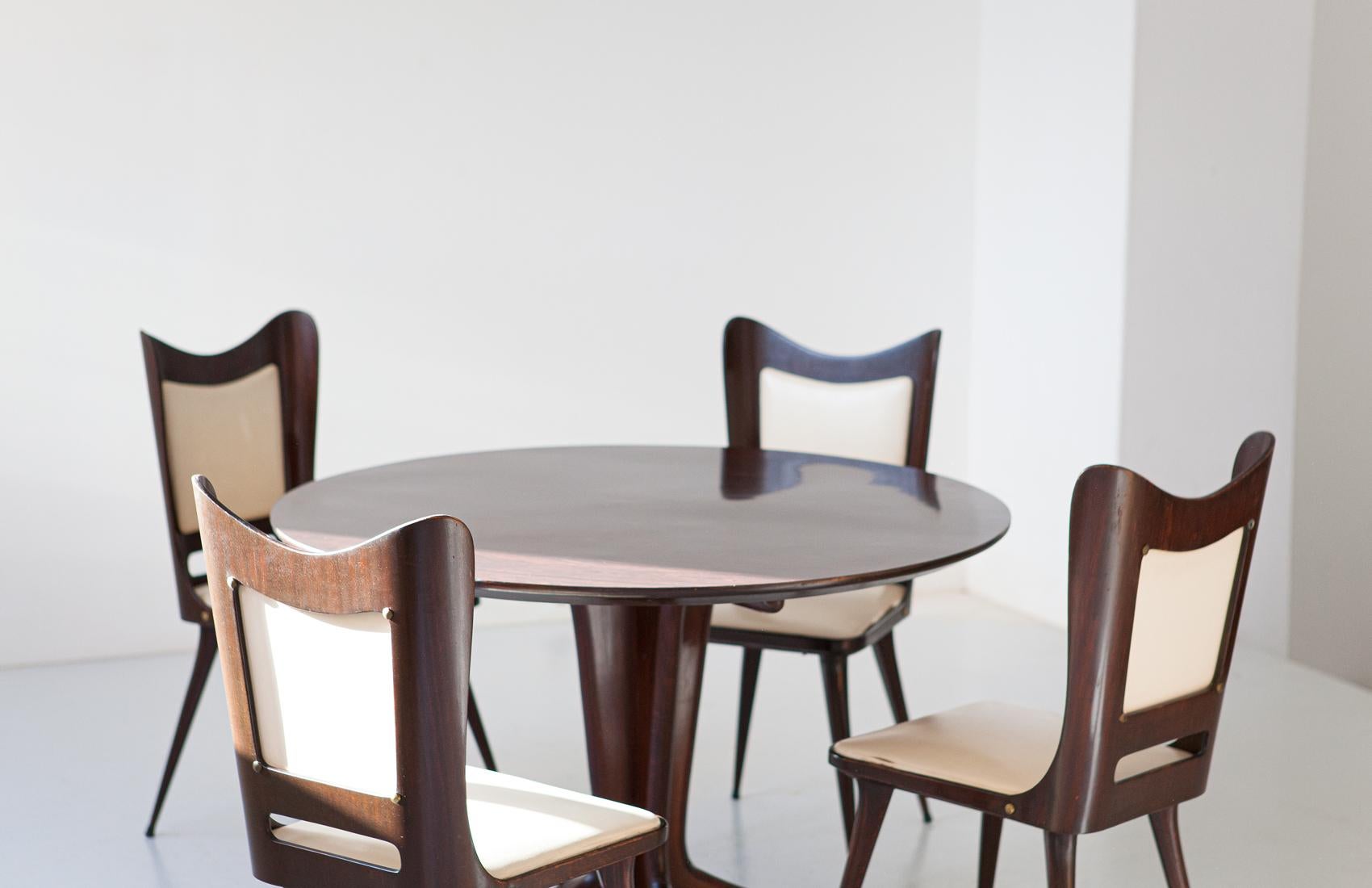 Italian Round Wooden Dining Table with 4 Chairs Set by Carlo Ratti 8