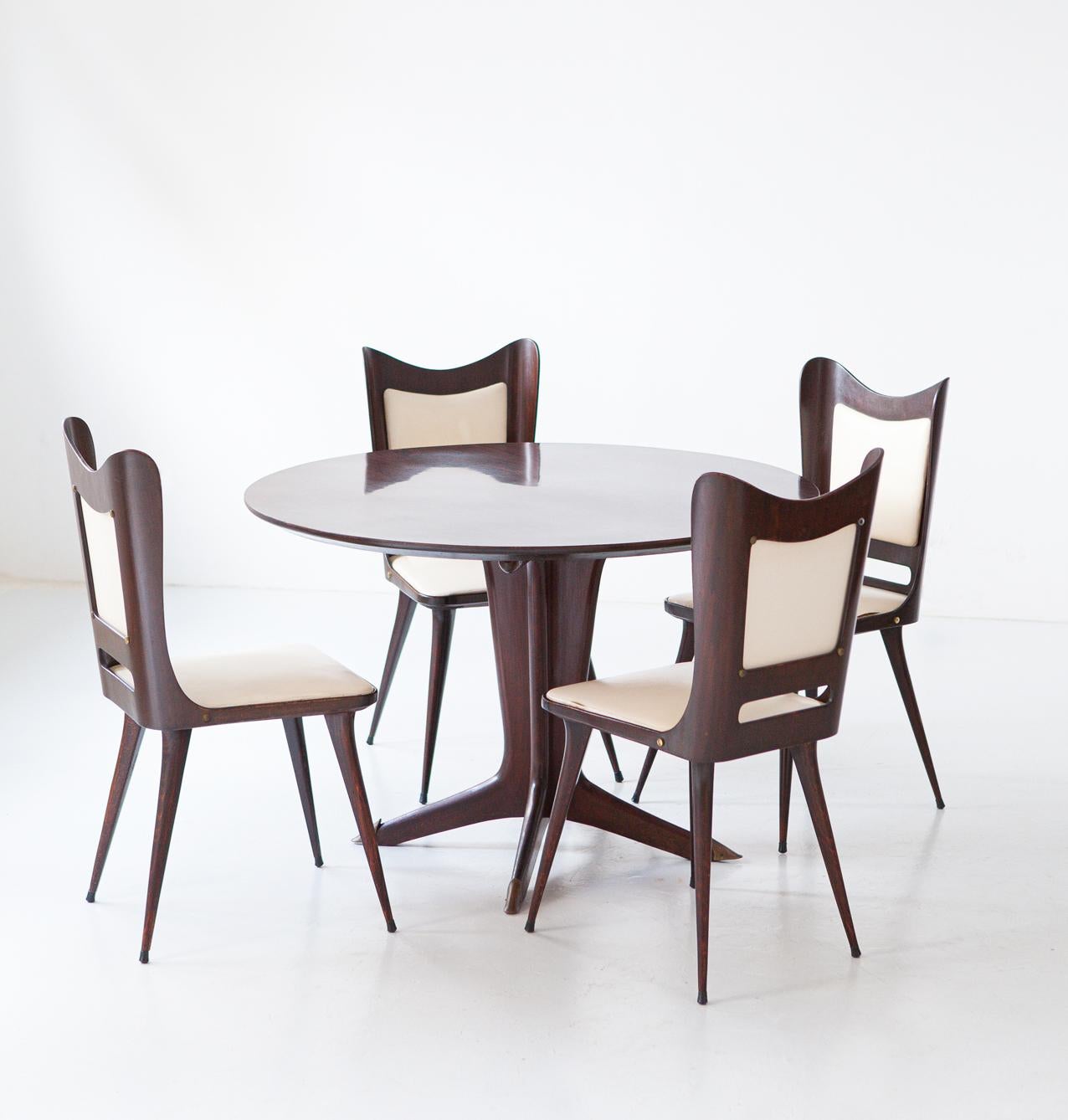 Italian Round Wooden Dining Table with 4 Chairs Set by Carlo Ratti 9