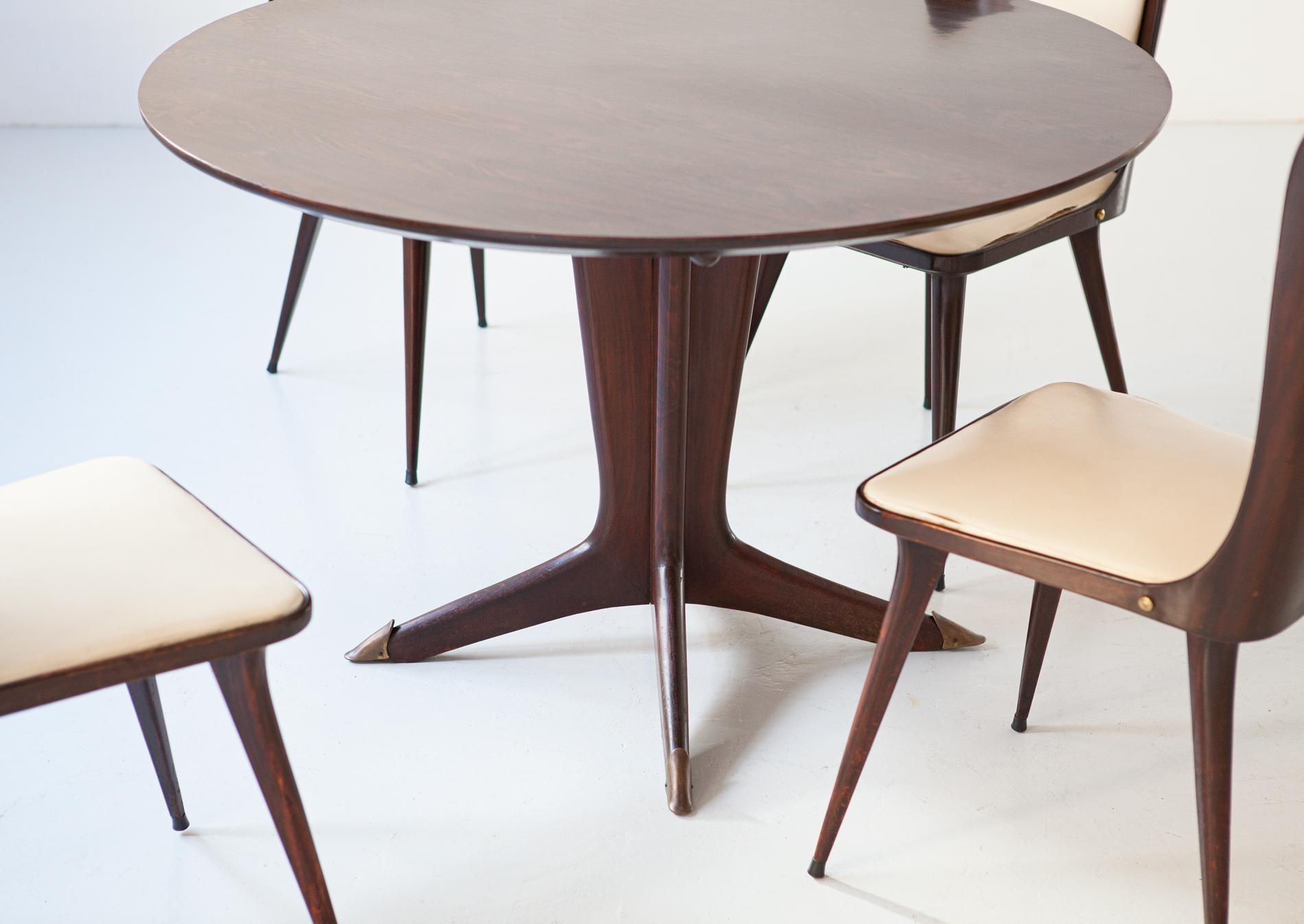 Mid-Century Modern Italian Round Wooden Dining Table with 4 Chairs Set by Carlo Ratti