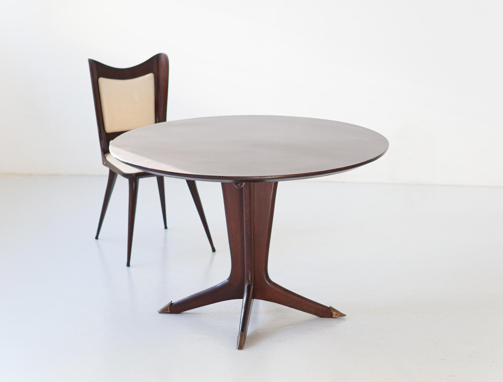 Mid-20th Century Italian Round Wooden Dining Table with 4 Chairs Set by Carlo Ratti