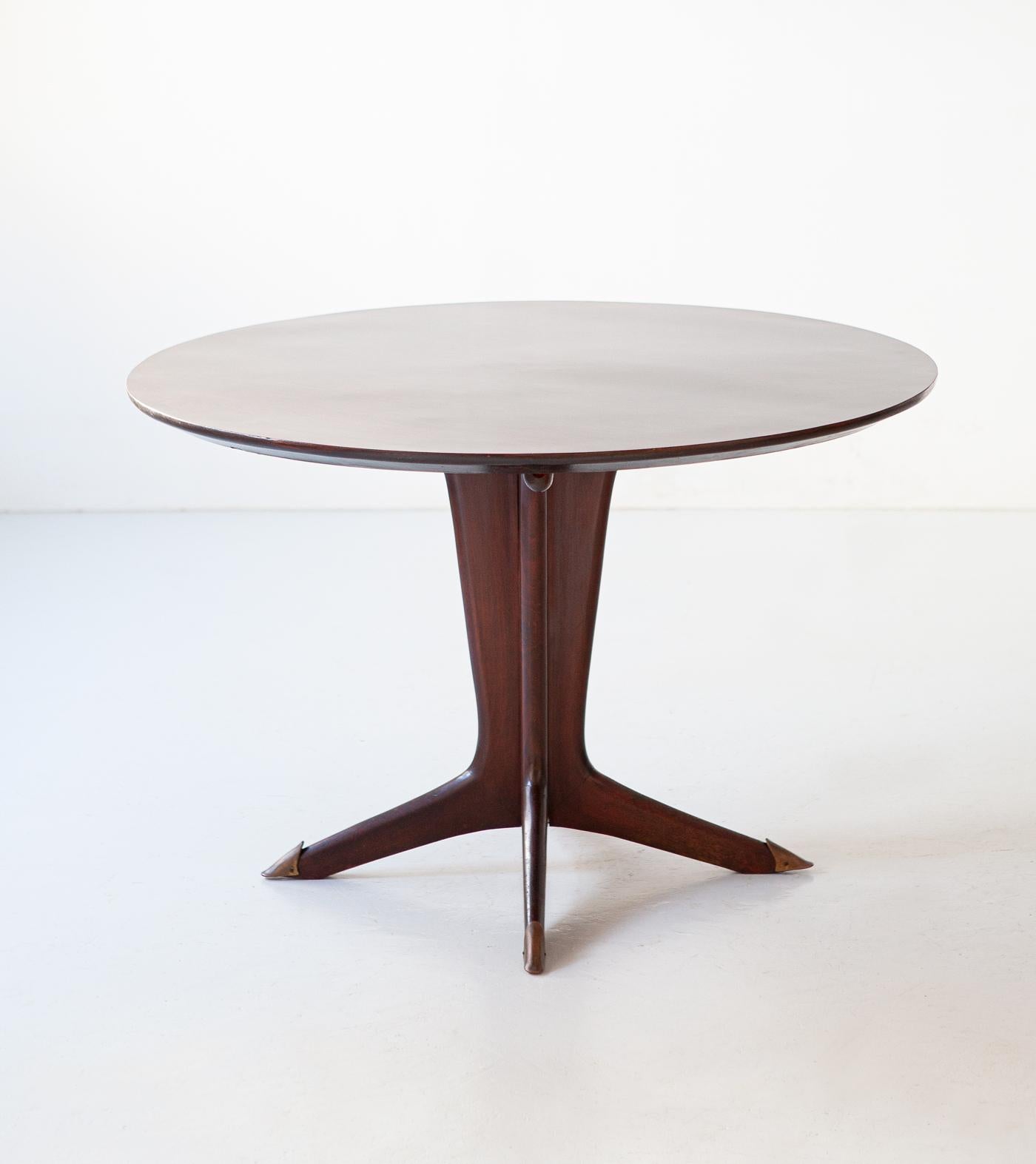 Faux Leather Italian Round Wooden Dining Table with 4 Chairs Set by Carlo Ratti