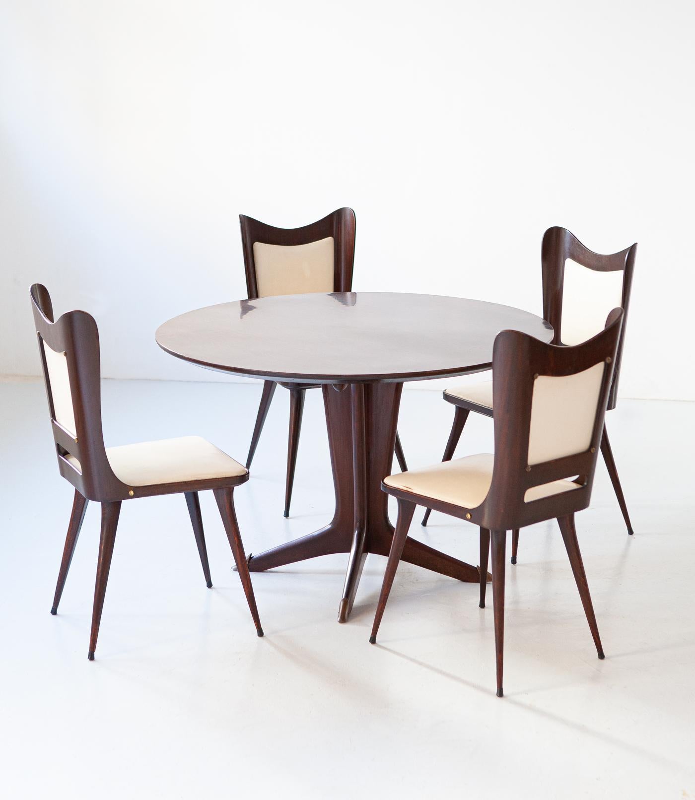 Italian Round Wooden Dining Table with 4 Chairs Set by Carlo Ratti 3