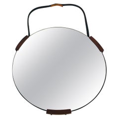 Italian Round Wooden Hanging Wall Mirror, 1960s, Italy