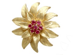 Italian Ruby and Yellow Gold Floral Earrings
