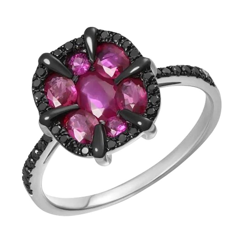 Italian Ruby Black Diamond White Gold Ring for Her For Sale