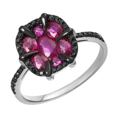 Italian Ruby Black Diamond White Gold Ring for Her