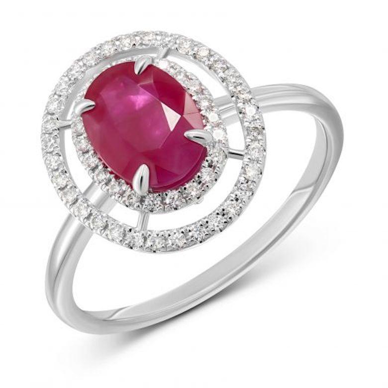 Italian Ruby Diamond White Gold Dangle Earrings for Her In New Condition For Sale In Genève, GE