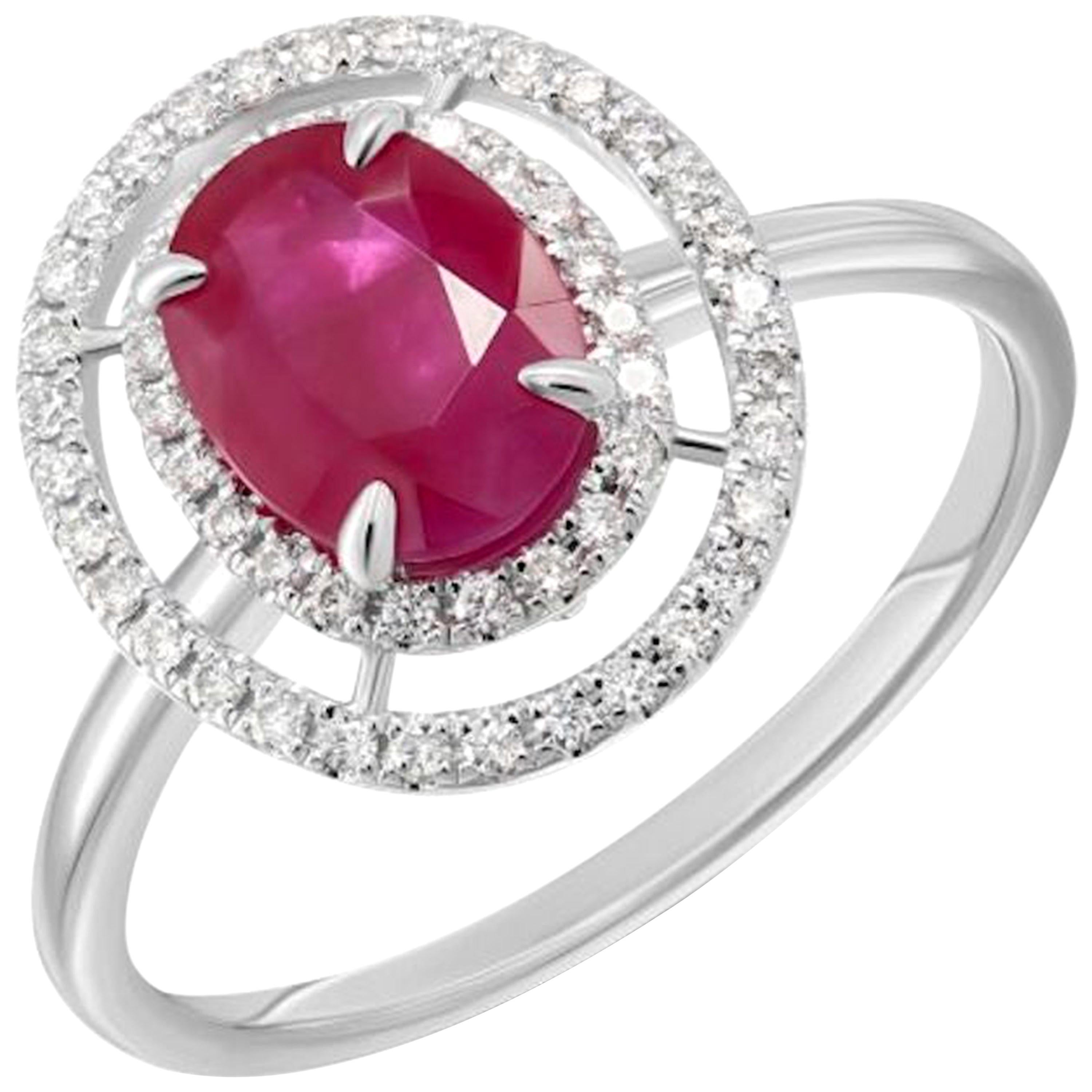 For Sale:  Italian Ruby Diamond White Gold Statement Ring for Her