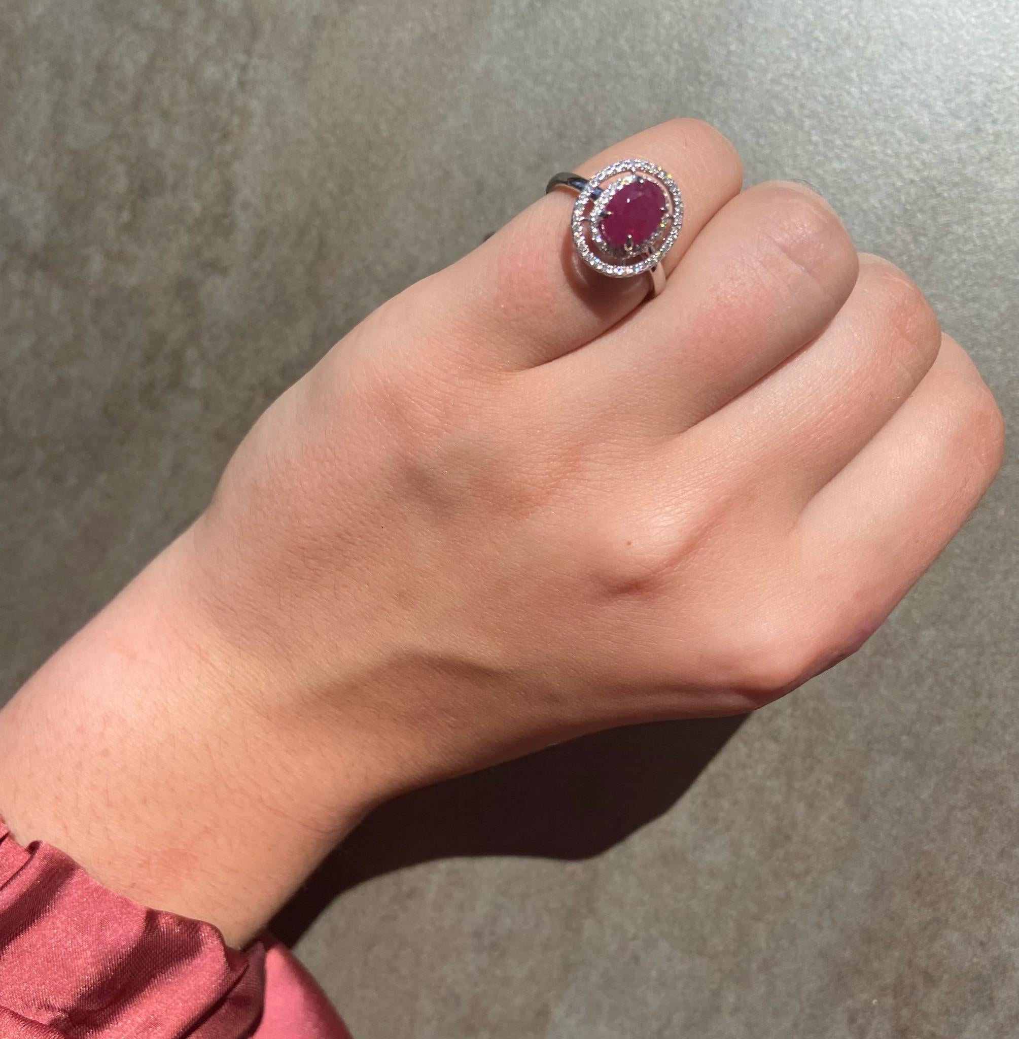 For Sale:  Italian Ruby Diamond White Gold Statement Ring for Her 5