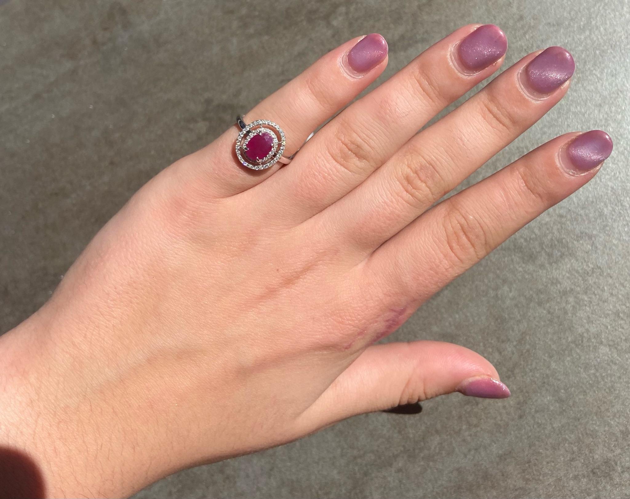 For Sale:  Italian Ruby Diamond White Gold Statement Ring for Her 6