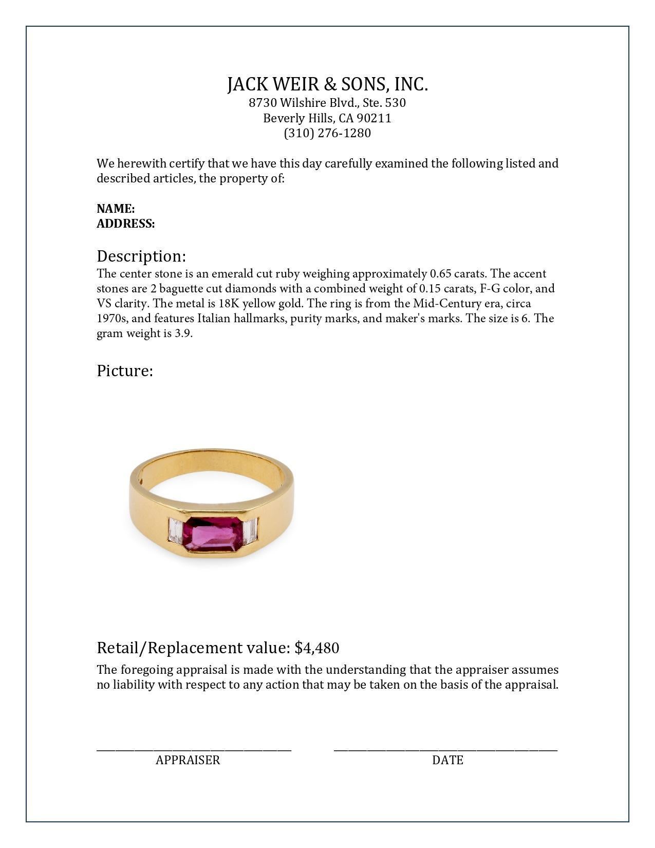 Italienischer Rubin-Diamant-Gelbgold-Zigeuner-Ring im Zustand „Hervorragend“ in Beverly Hills, CA