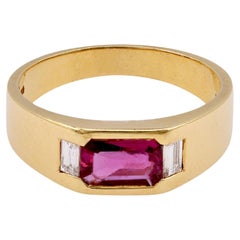 Italienischer Rubin-Diamant-Gelbgold-Zigeuner-Ring