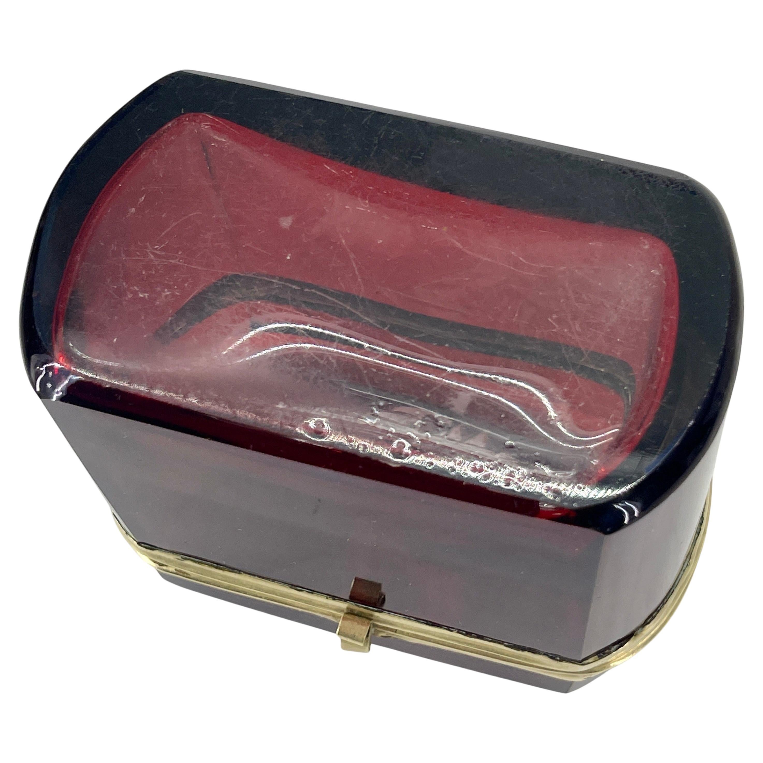 Italian Ruby Red Glass Jewelry Box With Sailboat Decoration For Sale 2