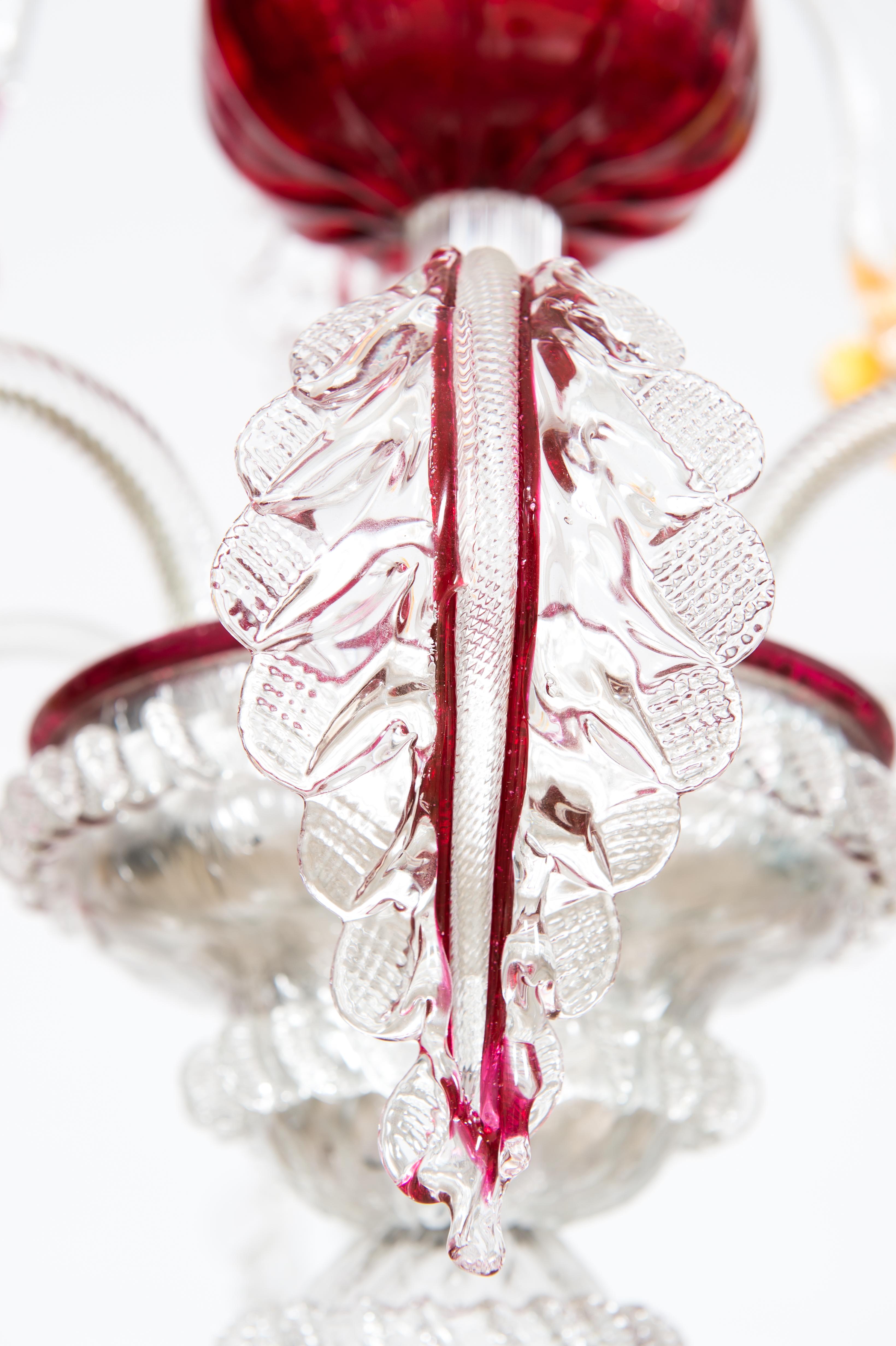 Italian Ruby Red Glass Paste Chandelier in Murano, 1990s Giovanni Dalla Fina 4