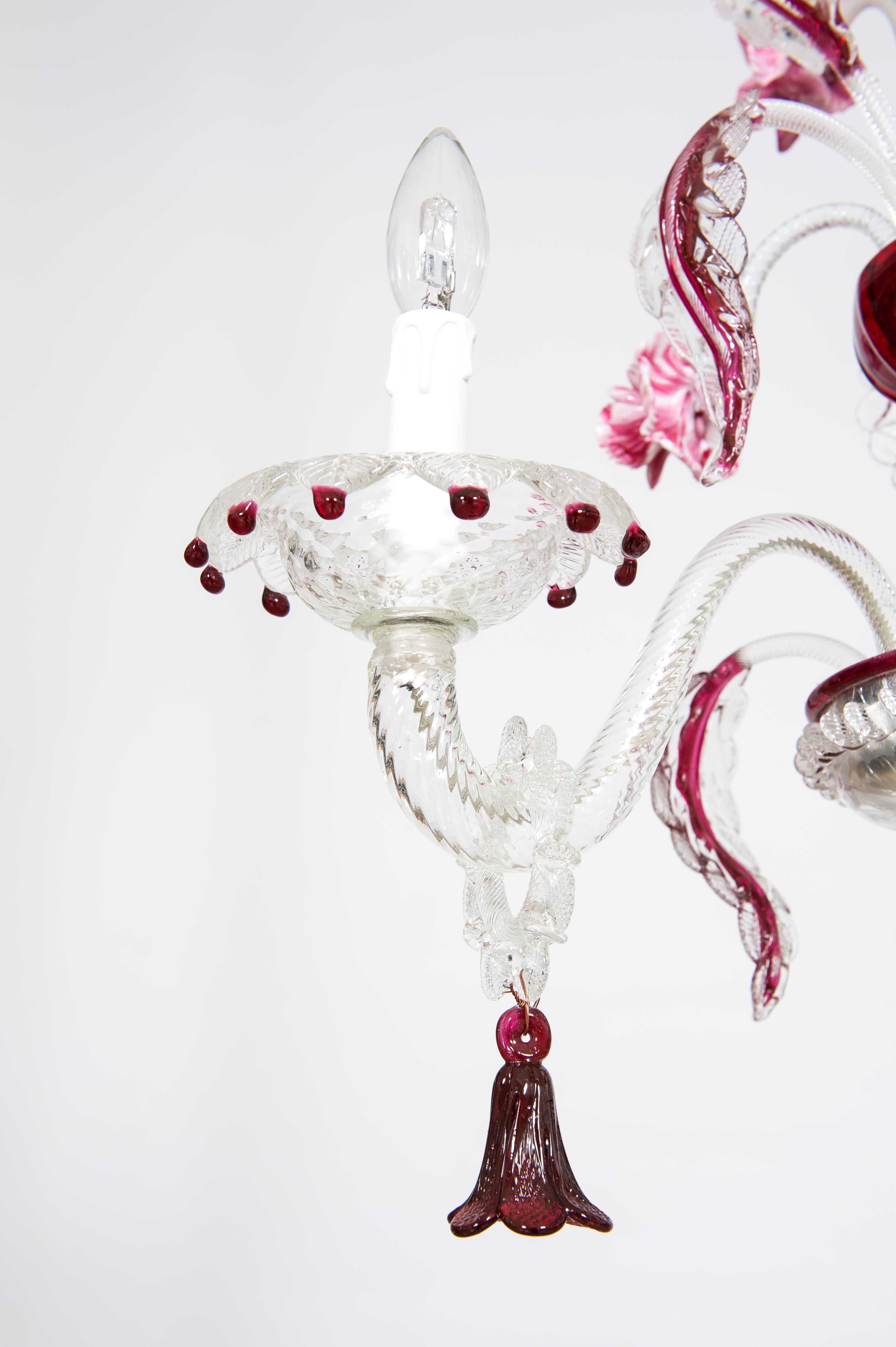 Italian Ruby Red Glass Paste Chandelier in Murano, 1990s Giovanni Dalla Fina 5