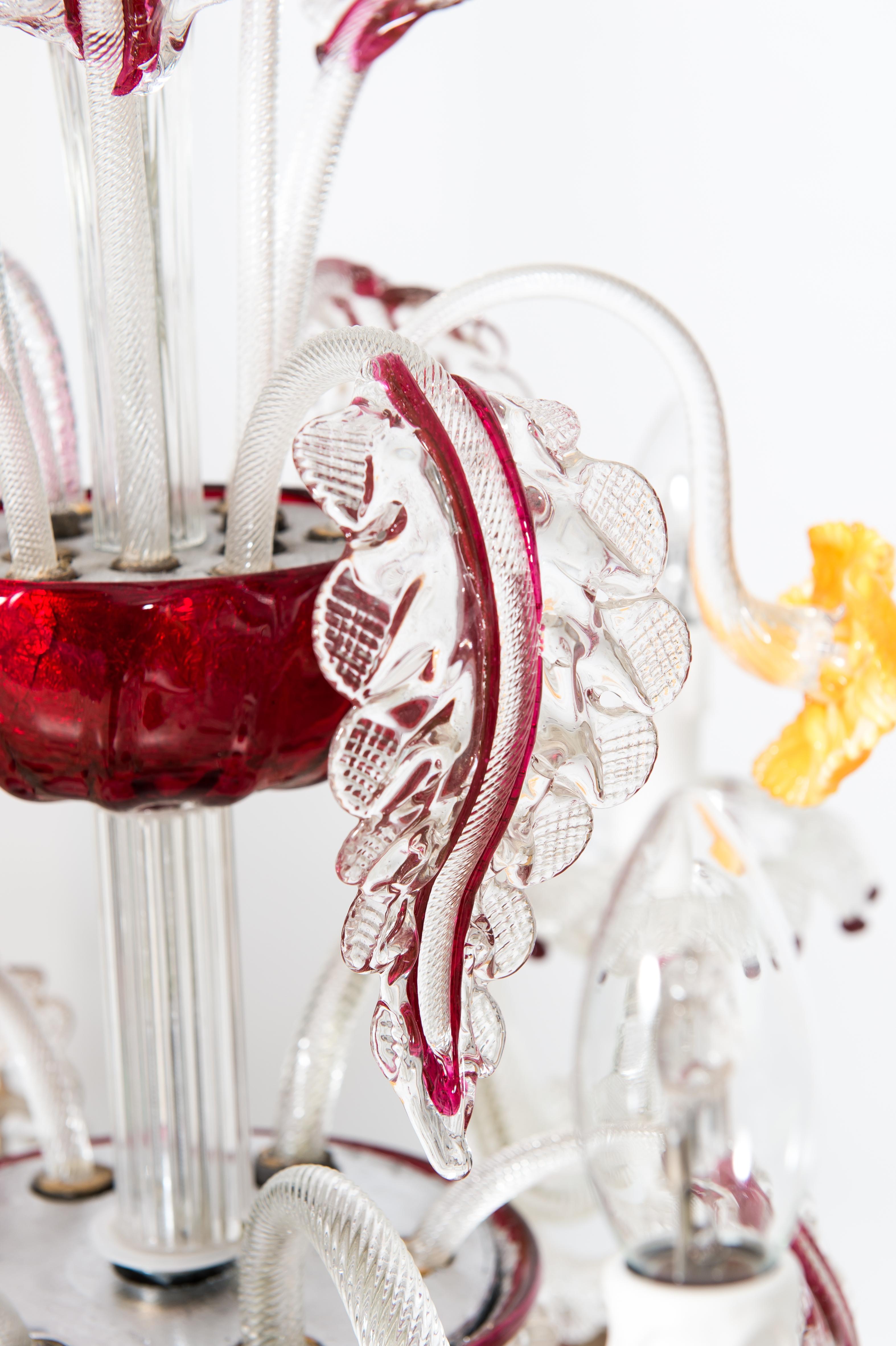 Late 20th Century Italian Ruby Red Glass Paste Chandelier in Murano, 1990s Giovanni Dalla Fina