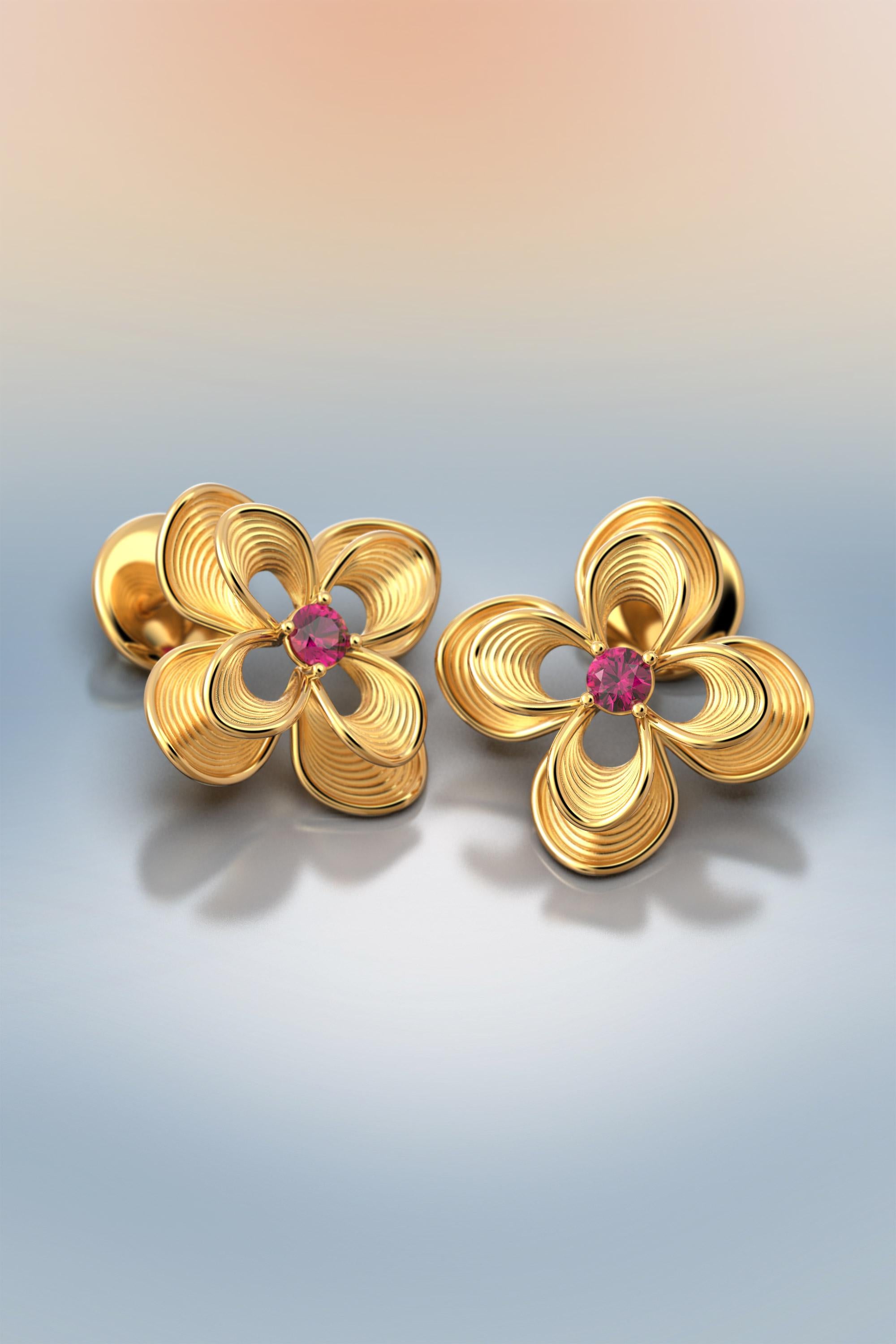 Women's Italian Ruby Stud Earrings in 14k Gold by Oltremare Gioielli For Sale