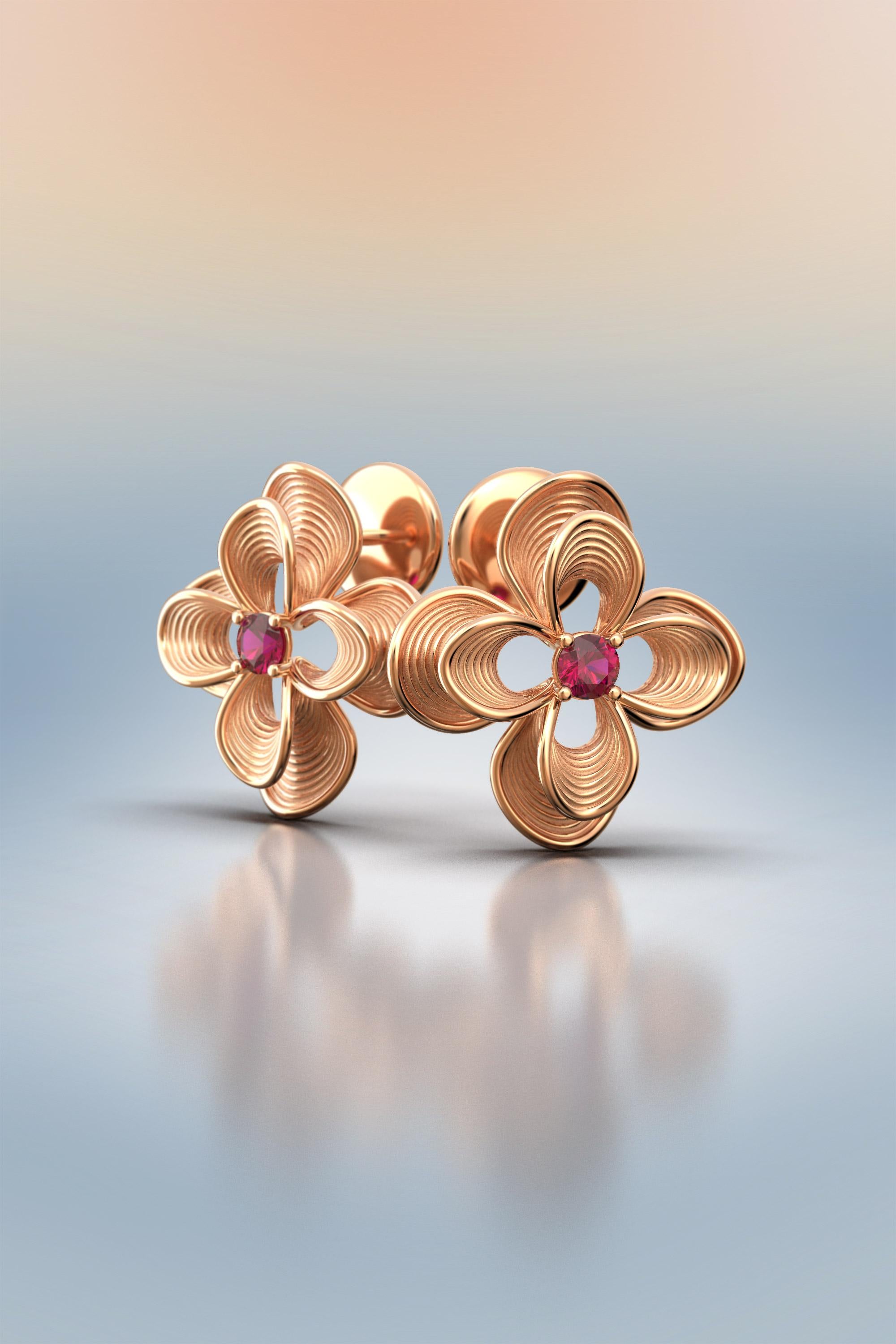 Italian Ruby Stud Earrings in 14k Gold by Oltremare Gioielli For Sale 1