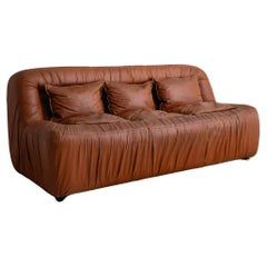 Retro Italian Ruched Leather Sofa in the Style of De Pas, D'Urbino, Lomazzi