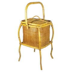 Italian Rush and Rattan Midcentury Work Basket