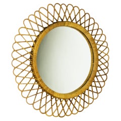 Italian rush & rattan 1960s round wall mirror