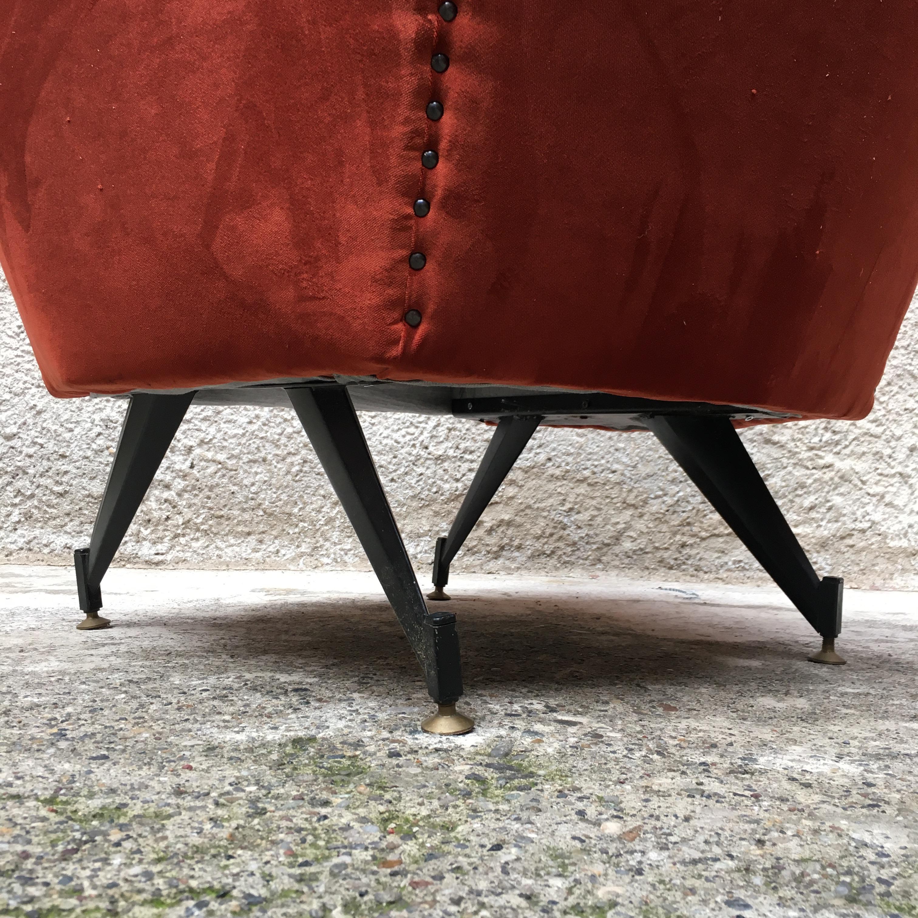 Italian Rust-Colored Velvet and Metal Rod Armchair, 1950s 4