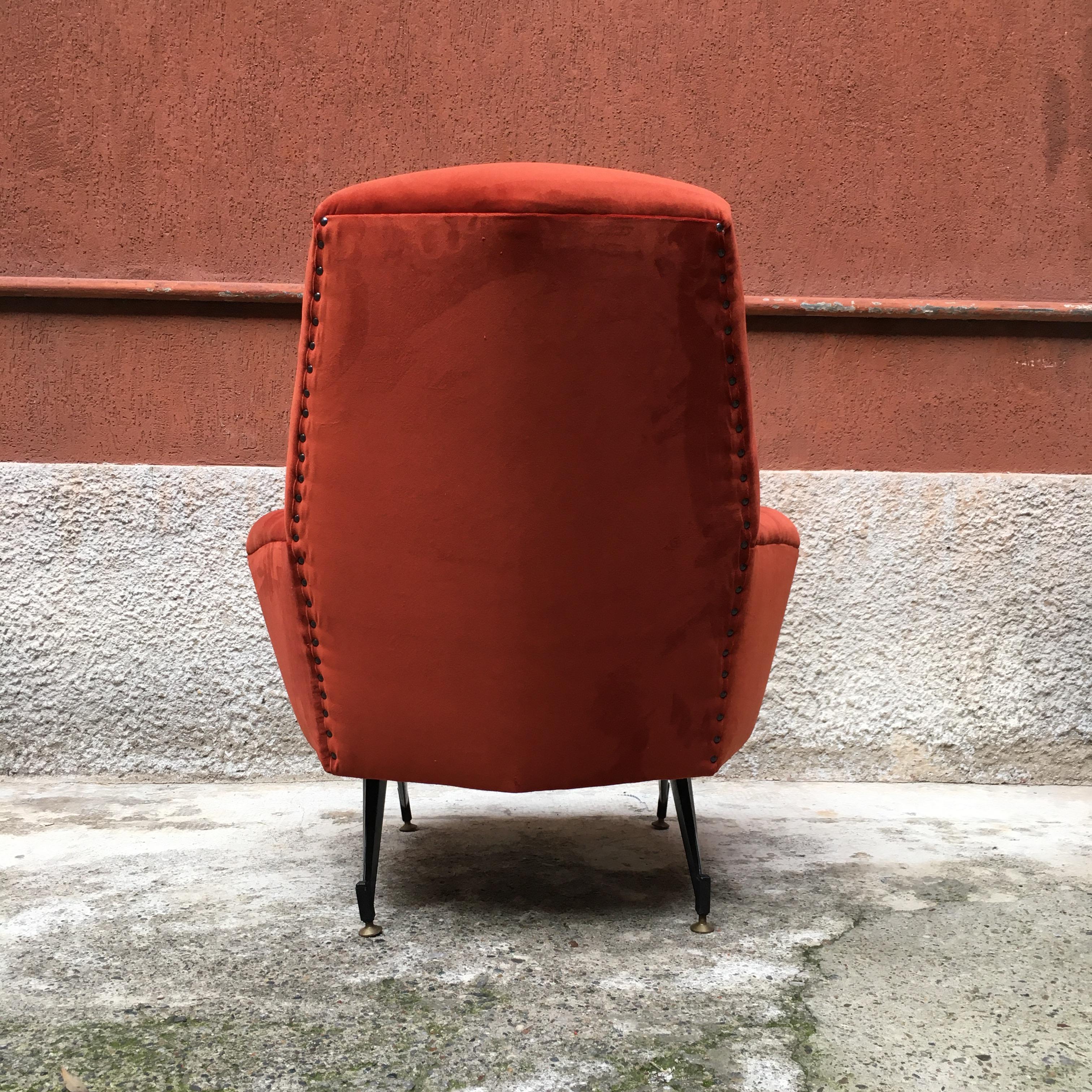 Italian Rust-Colored Velvet and Metal Rod Armchair, 1950s In Excellent Condition In MIlano, IT