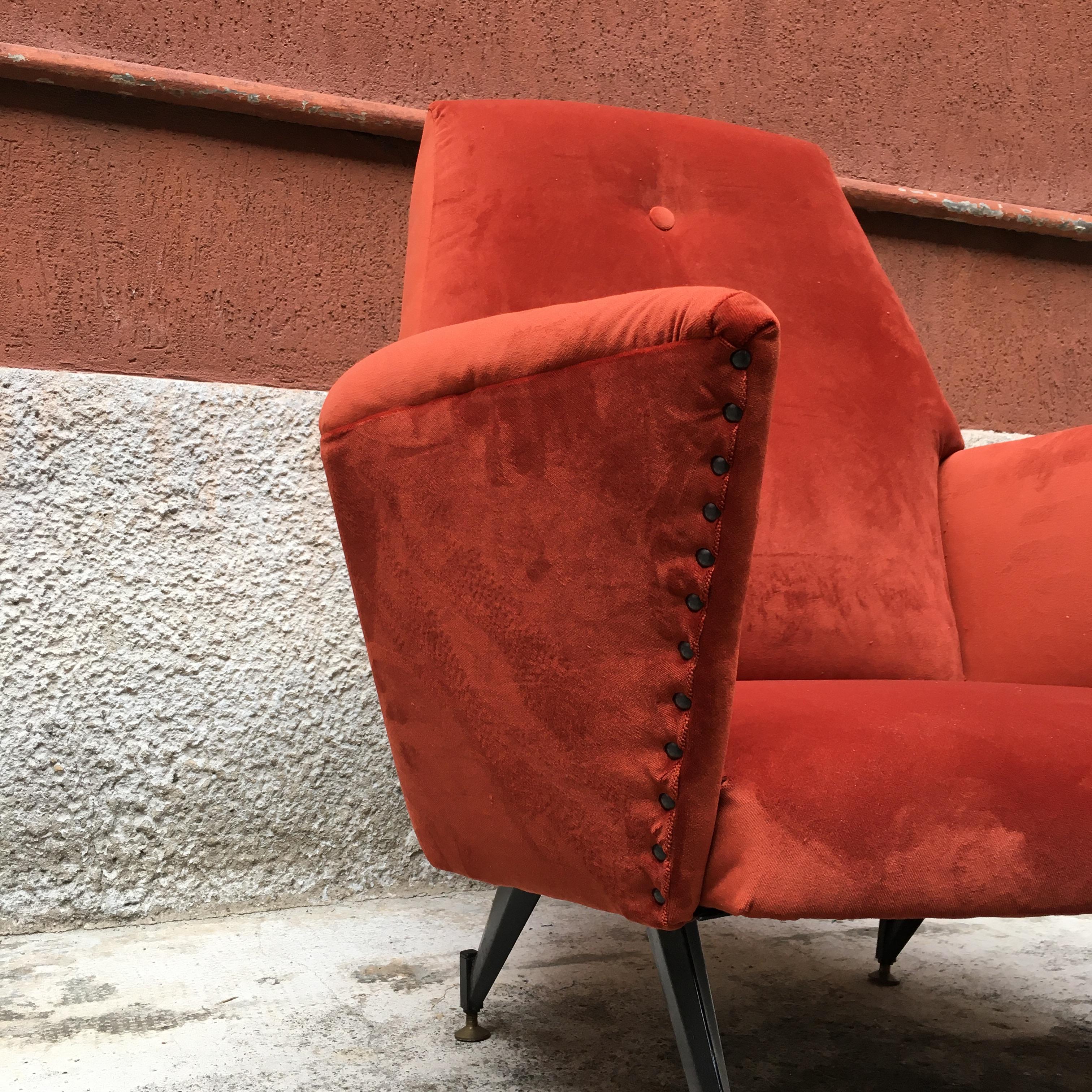 Italian Rust-Colored Velvet and Metal Rod Armchair, 1950s 2