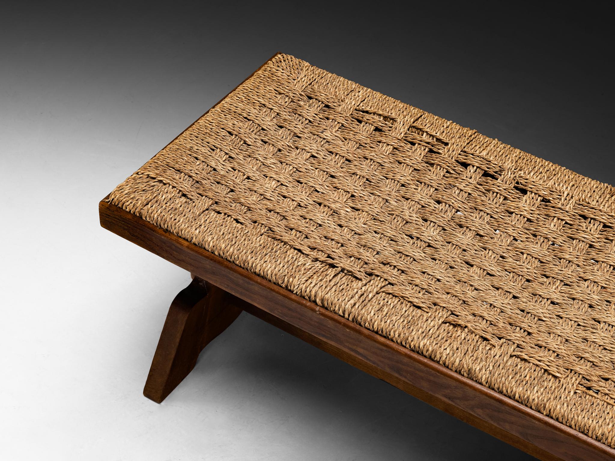 Italian Rustic Bench in Woven Straw and Chestnut In Good Condition In Waalwijk, NL