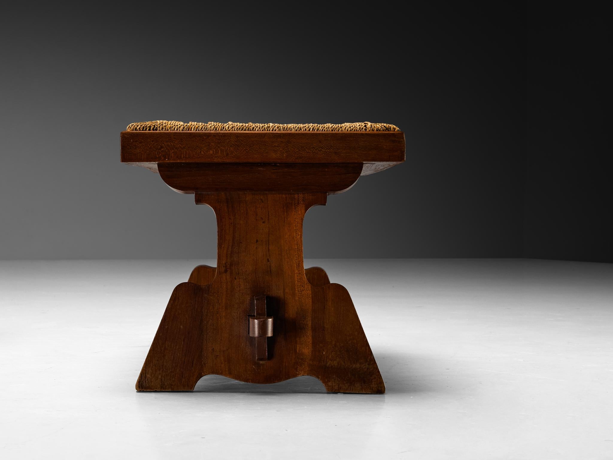 Italian Rustic Bench in Woven Straw and Chestnut 1