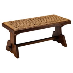 Italian Rustic Bench in Woven Straw and Chestnut