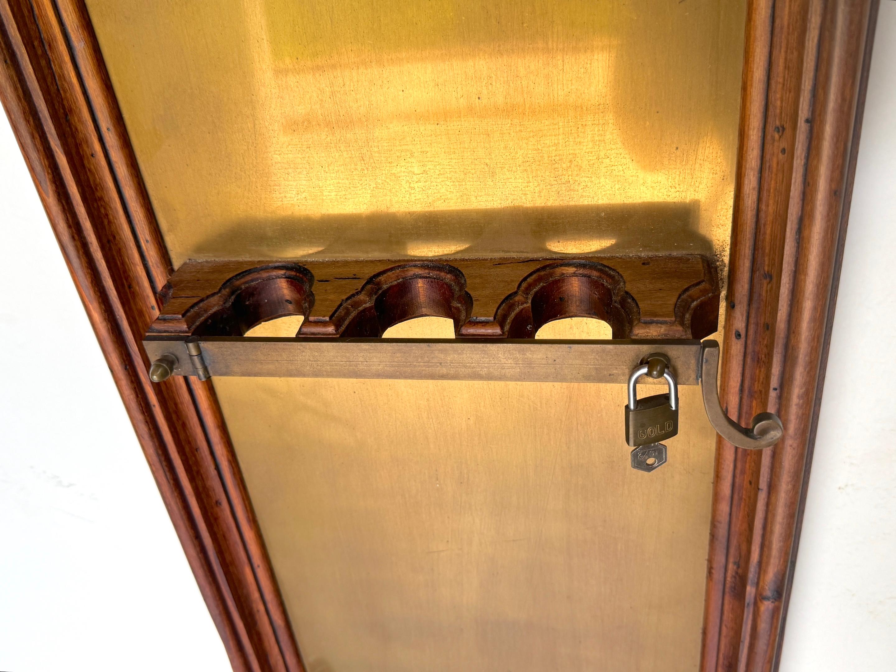 20th Century Italian Rustic Neoclassical Hanging Rifle Cabinet Fruitwood and Brass, C. 1950s For Sale
