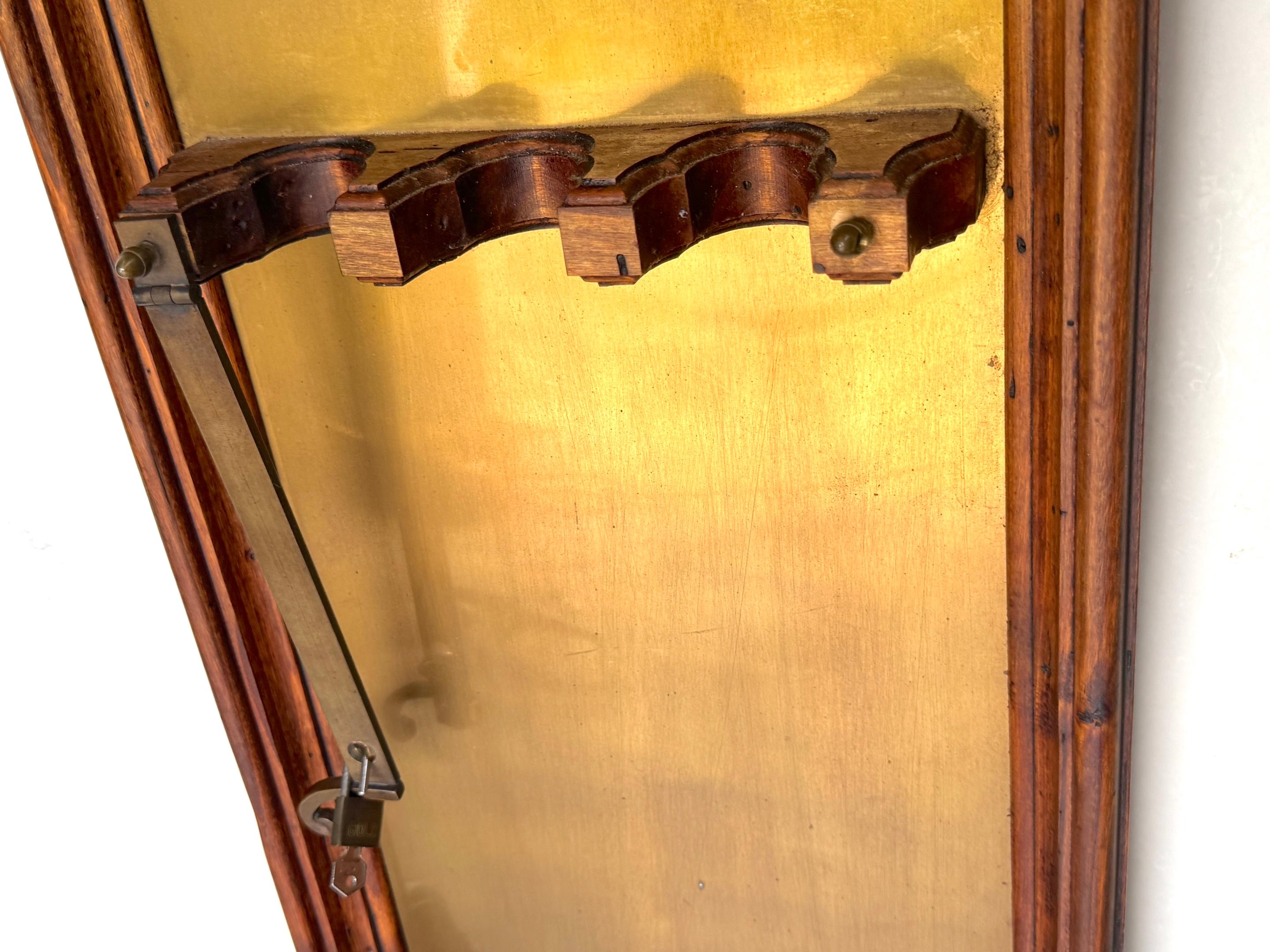 Italian Rustic Neoclassical Hanging Rifle Cabinet Fruitwood and Brass, C. 1950s For Sale 1