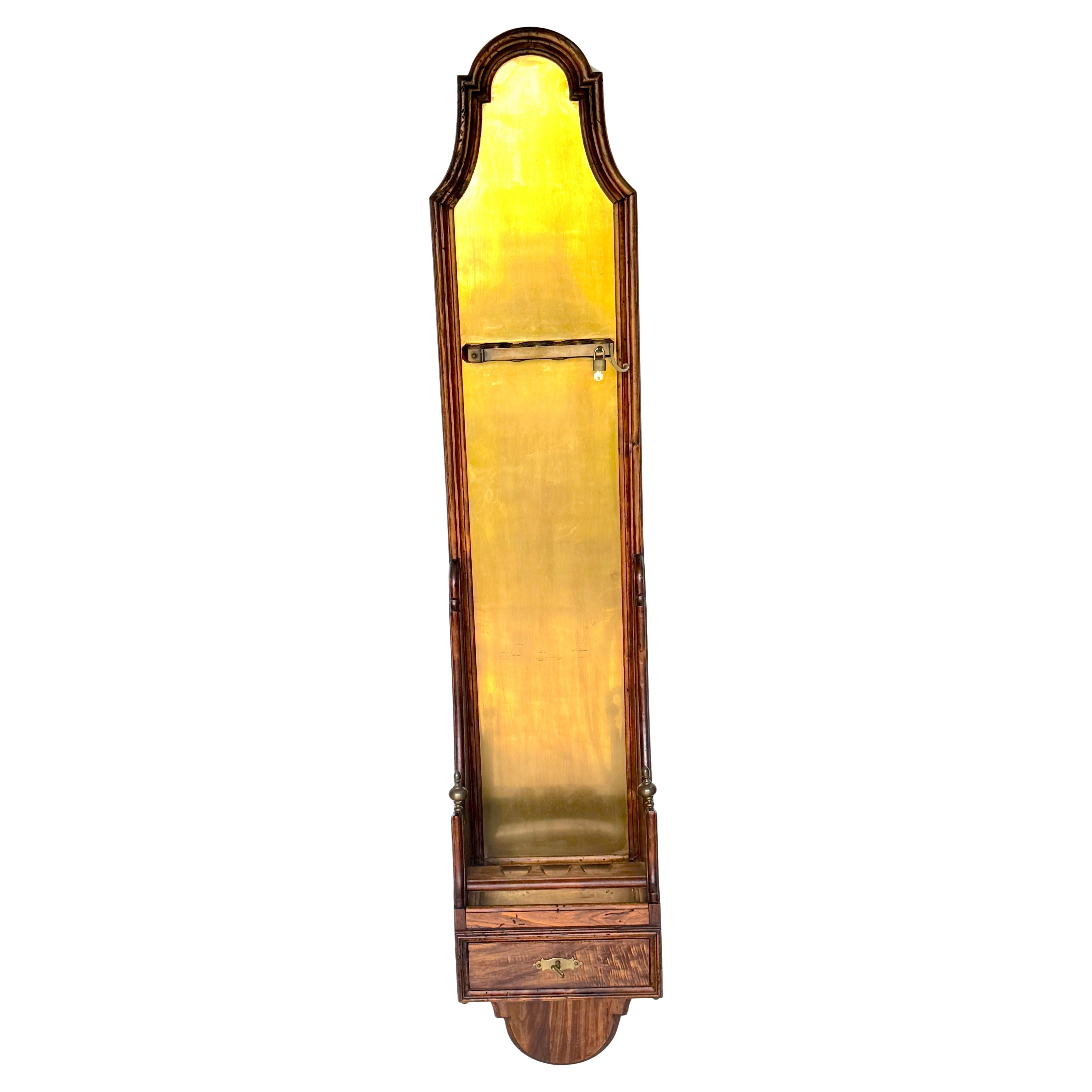 Italian Rustic Neoclassical Hanging Rifle Cabinet Fruitwood and Brass, C. 1950s For Sale